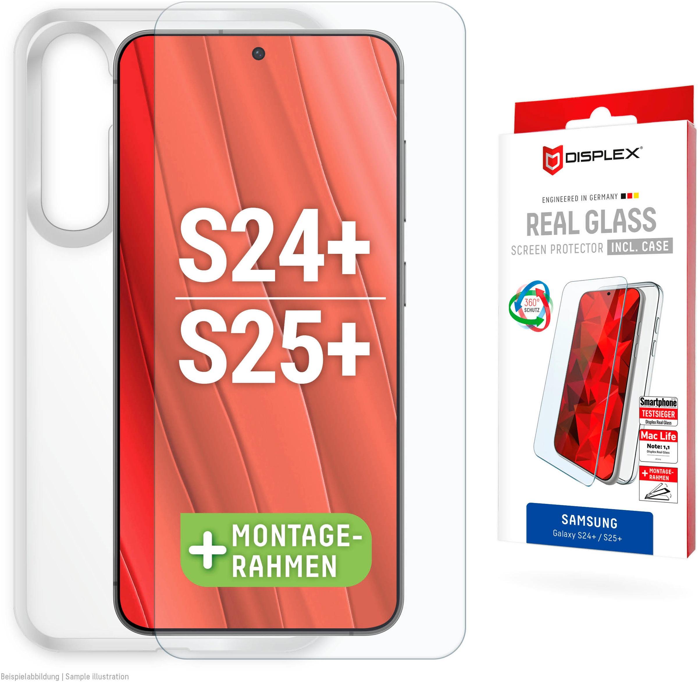 Displex Displayschutzglas »Real Glass + Case«, für Samsung Galaxy S24+-Samsung Galaxy S25+, Displayschutzfolie Displayschutz Rundumschutz 360 Grad splitterfest
