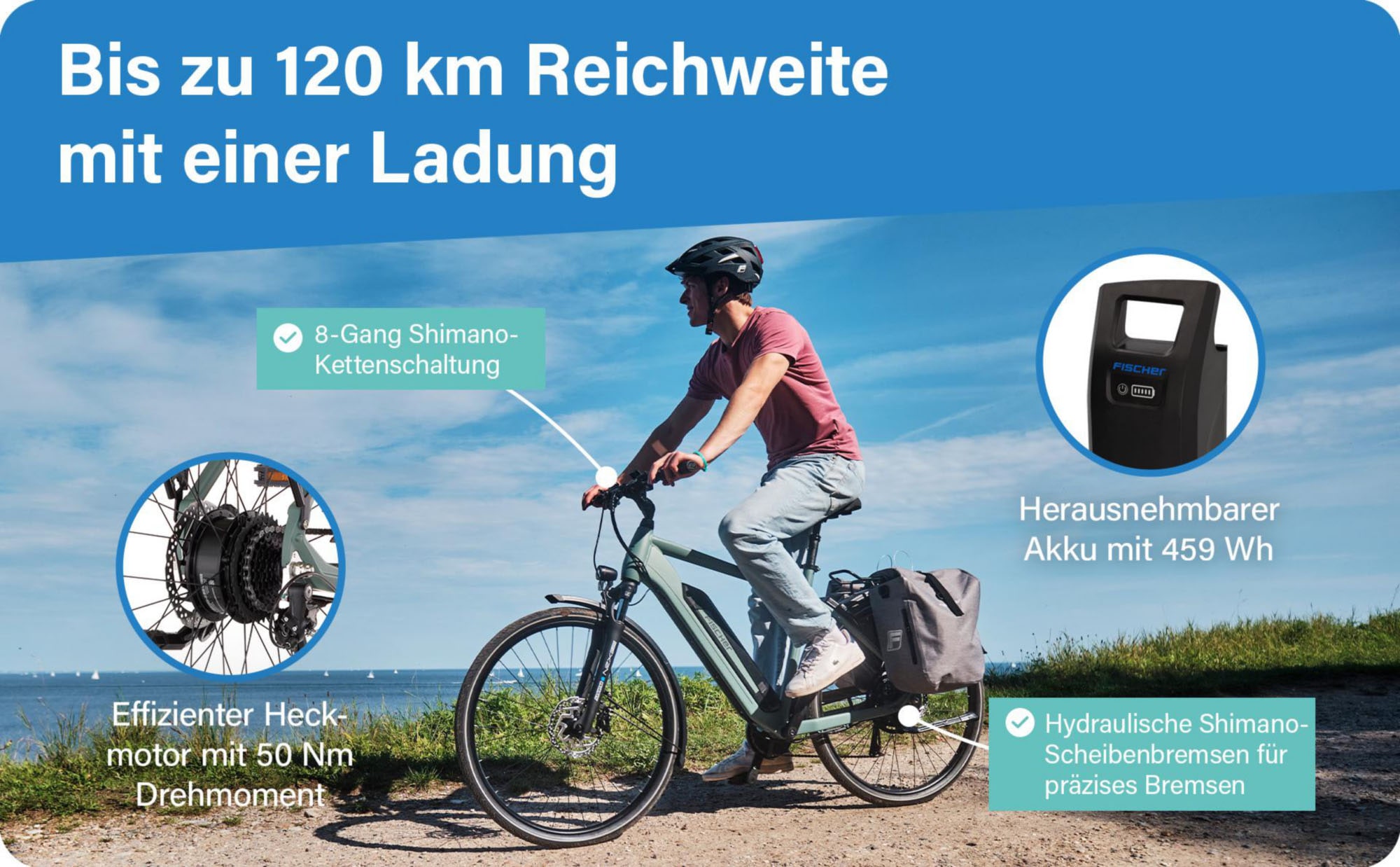 FISCHER Fahrrad »VIATOR 2.1 459 ACTIVE« 8 Gang Shimano ACERA Schaltwerk Heckmotor mit Akku-Ladegerät | mit Werkzeug,  Pedelec, Elektrofahrrad für Damen und Herren