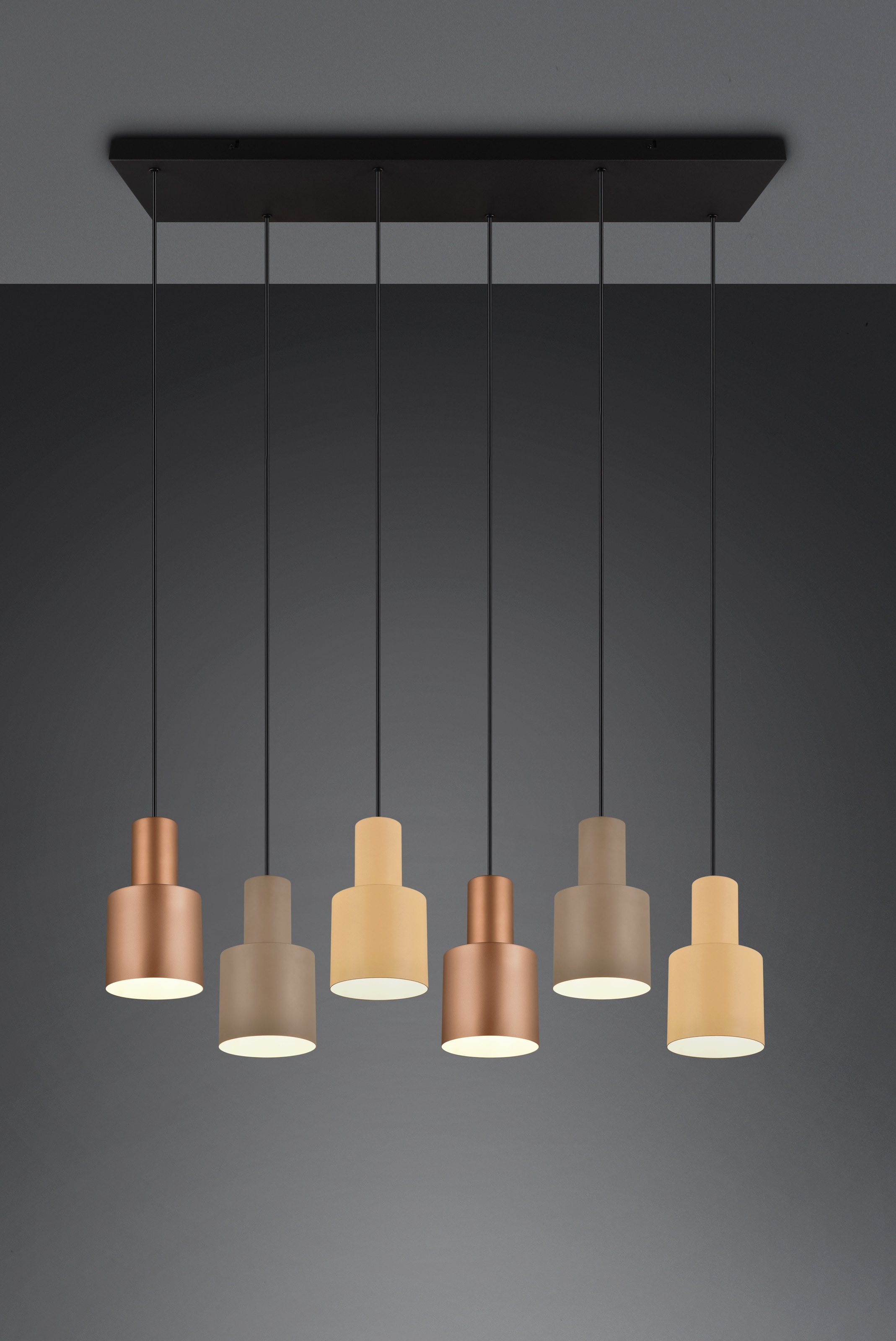 TRIO Leuchten Pendelleuchte »AGUDO, Hängelampe 6-flammig exkl 6xE27 max 40W höhenverstellbar«, 6 flammig, Leuchtmittel E27 | Leuchtmittel wechselbar, mehrfarbige Lampenschirme in beige taupe & coffee, Esszimmerlampe
