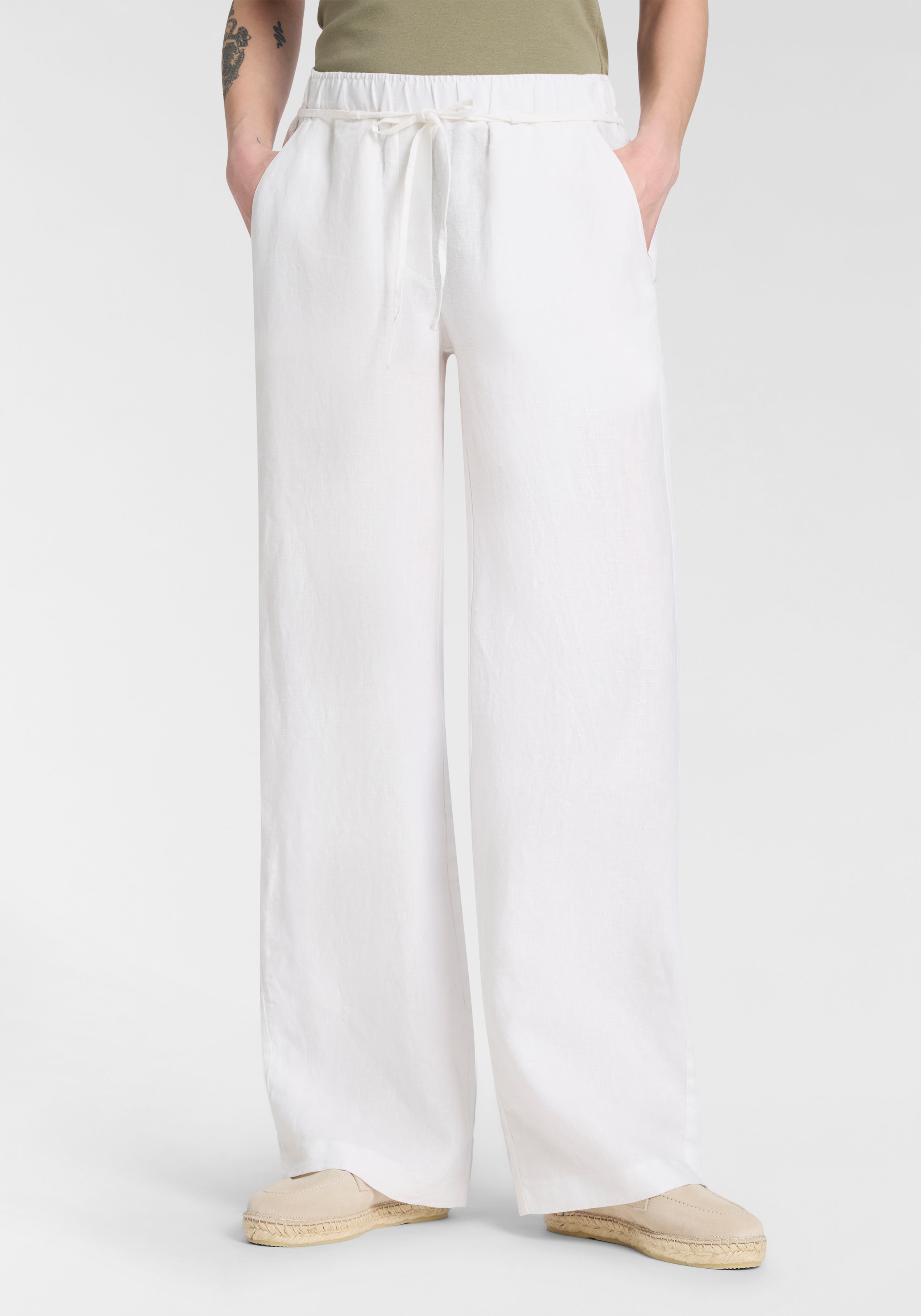 MAC Leinenhose »CHIARA BELT«  Sommerhose Wide Fit, mit geradem, weitem Bein