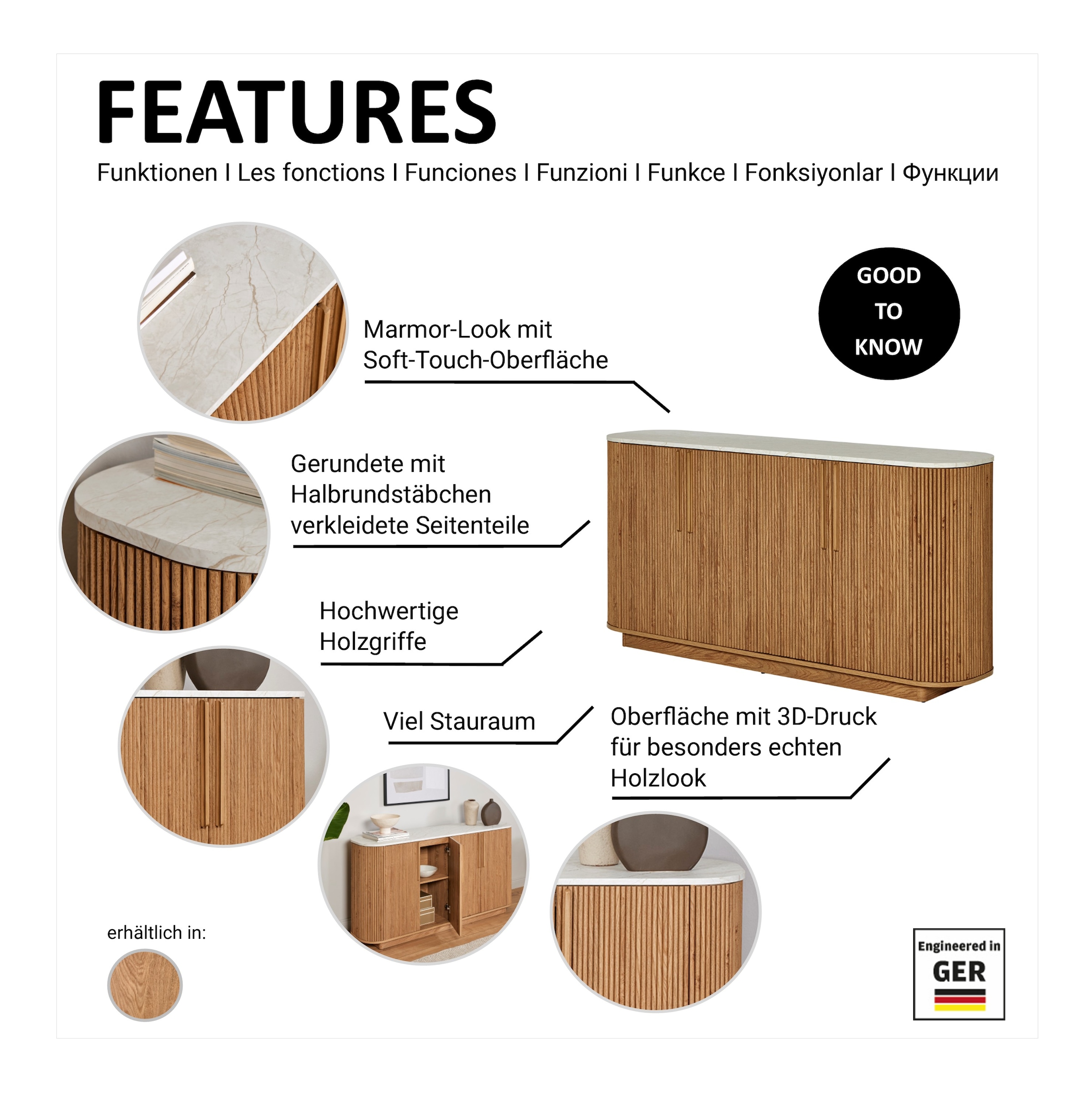 Jahnke Sideboard »STRING SB 160« 1 Stk. tlg. Sideboard, 4-türig, Marmor-Look, Breite 159,5 cm