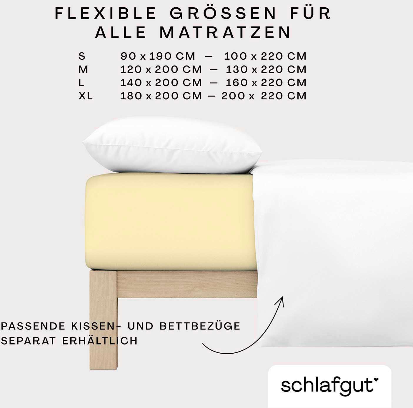 Schlafgut Spannbettlaken »PURE Bio-Baumwolle mit Elasthan, dehnbar blickdicht, straff, Bettlaken« PREMIUM Laken für Matratzen bis 30cm Höhe, in 90x200, 140x200, 180x200
