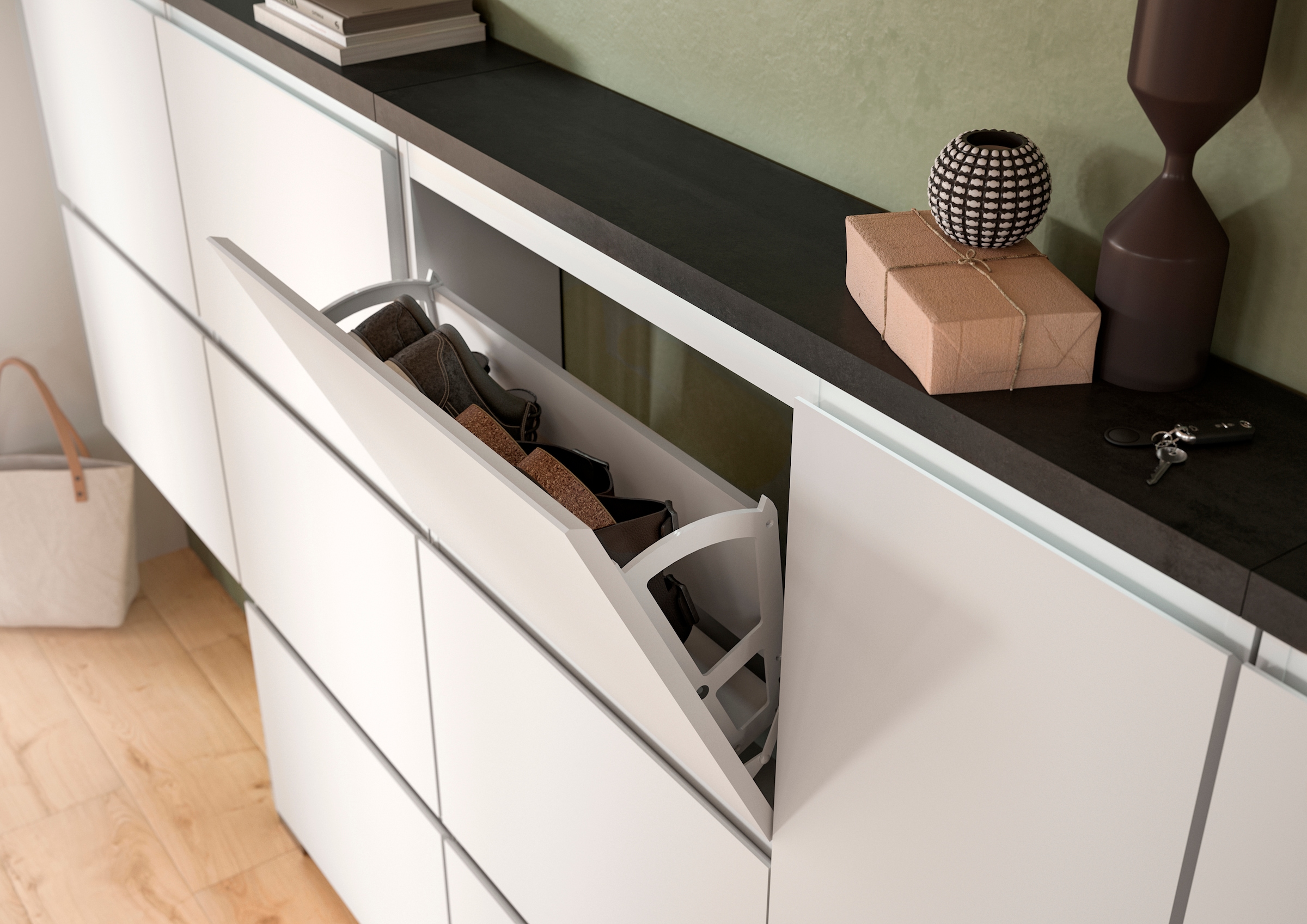 Home affaire »Skoskap, Tiefe 27cm, 2 Türen, 1 Klappe mit Schuhwalze, 1 Schubkasten« Platz für ca. 16 Schuhpaare, Schuhkipper, Schuhkommode, Schuhregal