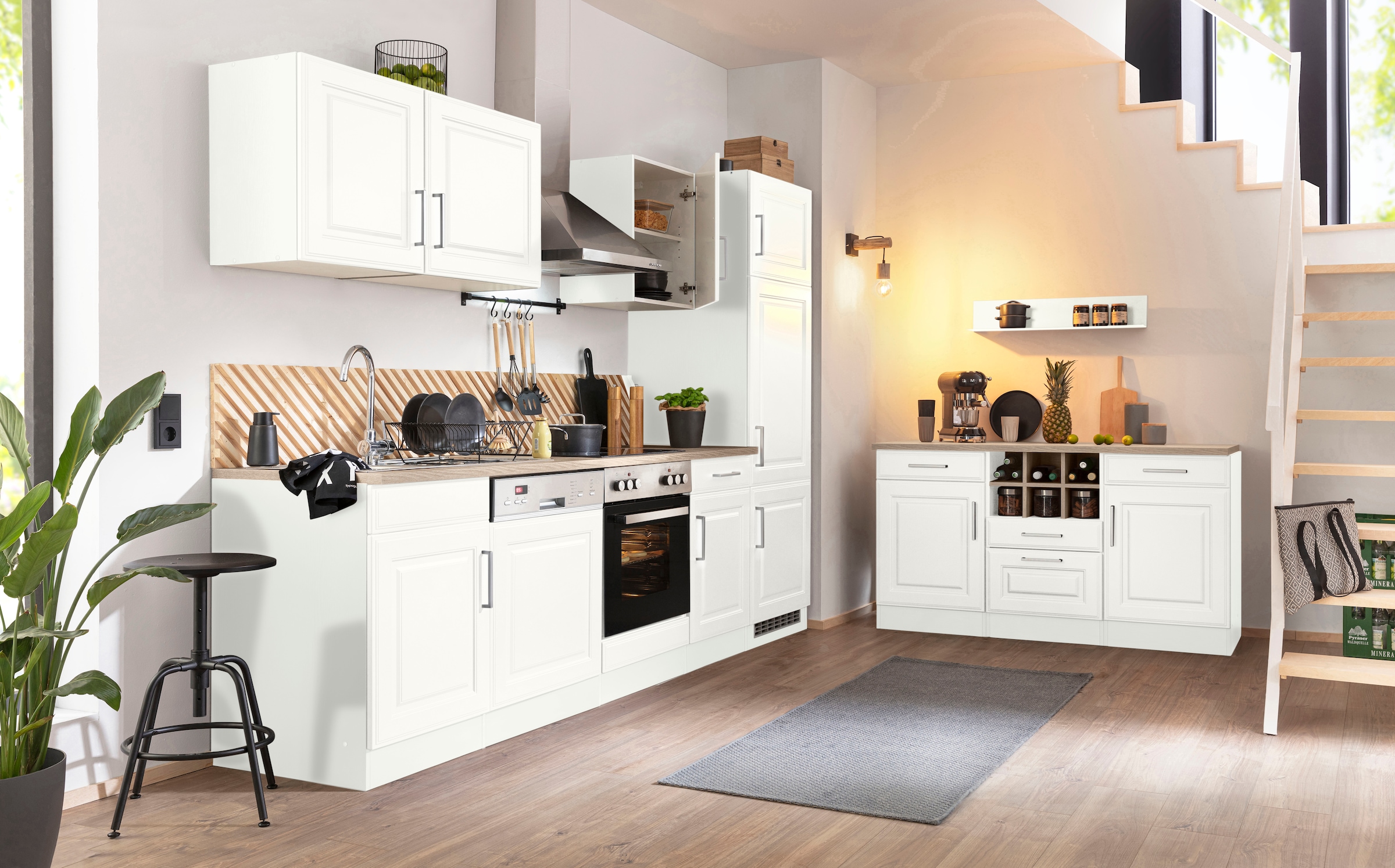 KOCHSTATION Küchenzeile »KS-Stockholm«, Breite 280 cm, mit hochwertigen MDF Fronten im Landhaus-Stil