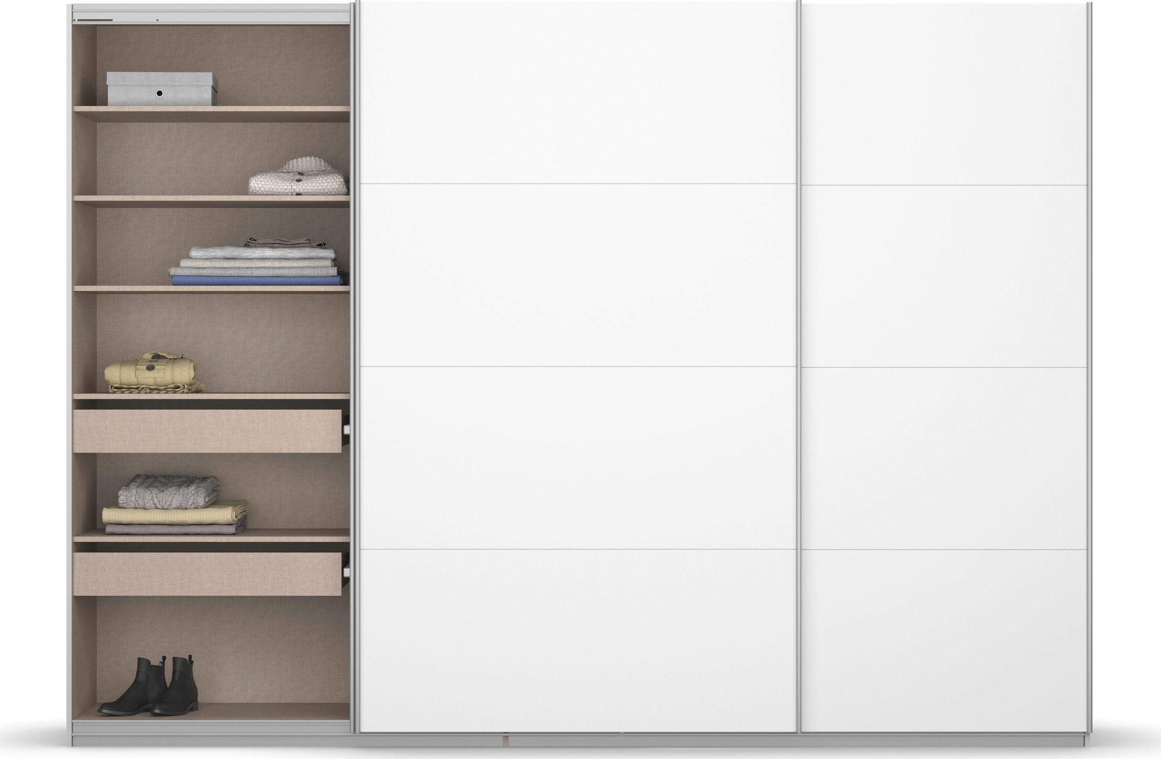 rauch Schwebetürenschrank »Kleiderschrank Schrank Garderobe KOLUNA mit Dekor-Front«, inkl. 2 Innenschubladen sowie extra Einlegeböden MADE IN GERMANY