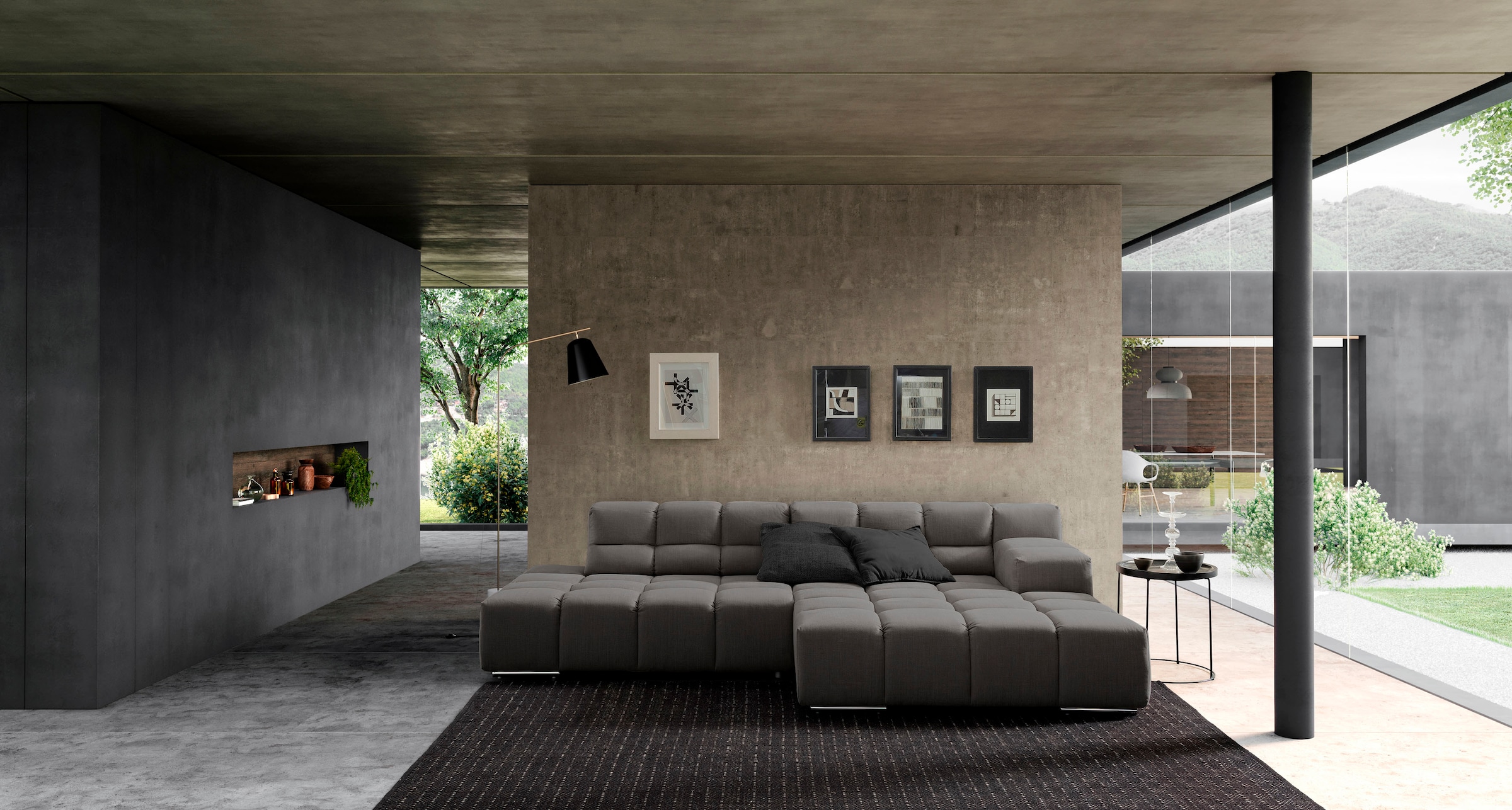 designwerk Ecksofa »Temple, Designsofa trifft hohen Sitzkomfort, L-Form«, Recamiere links oder rechts, mit Sitztiefenverstellung