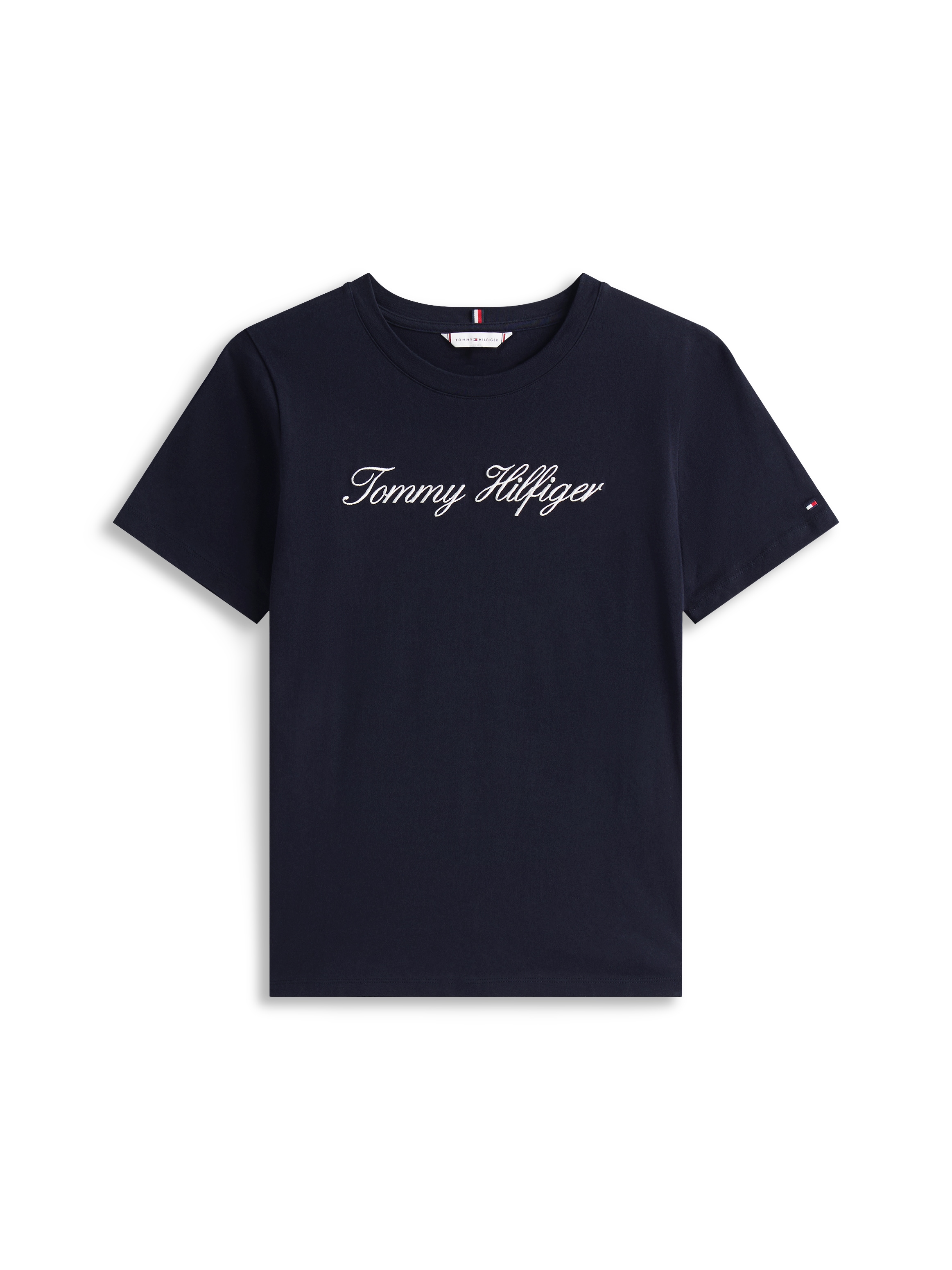 Tommy Hilfiger T-Shirt »NOS SCRIPT REGULAR C-NK SHORT SLEEVE« mit Rundhals und kontrastfarbener Stickerei, Regular Fit