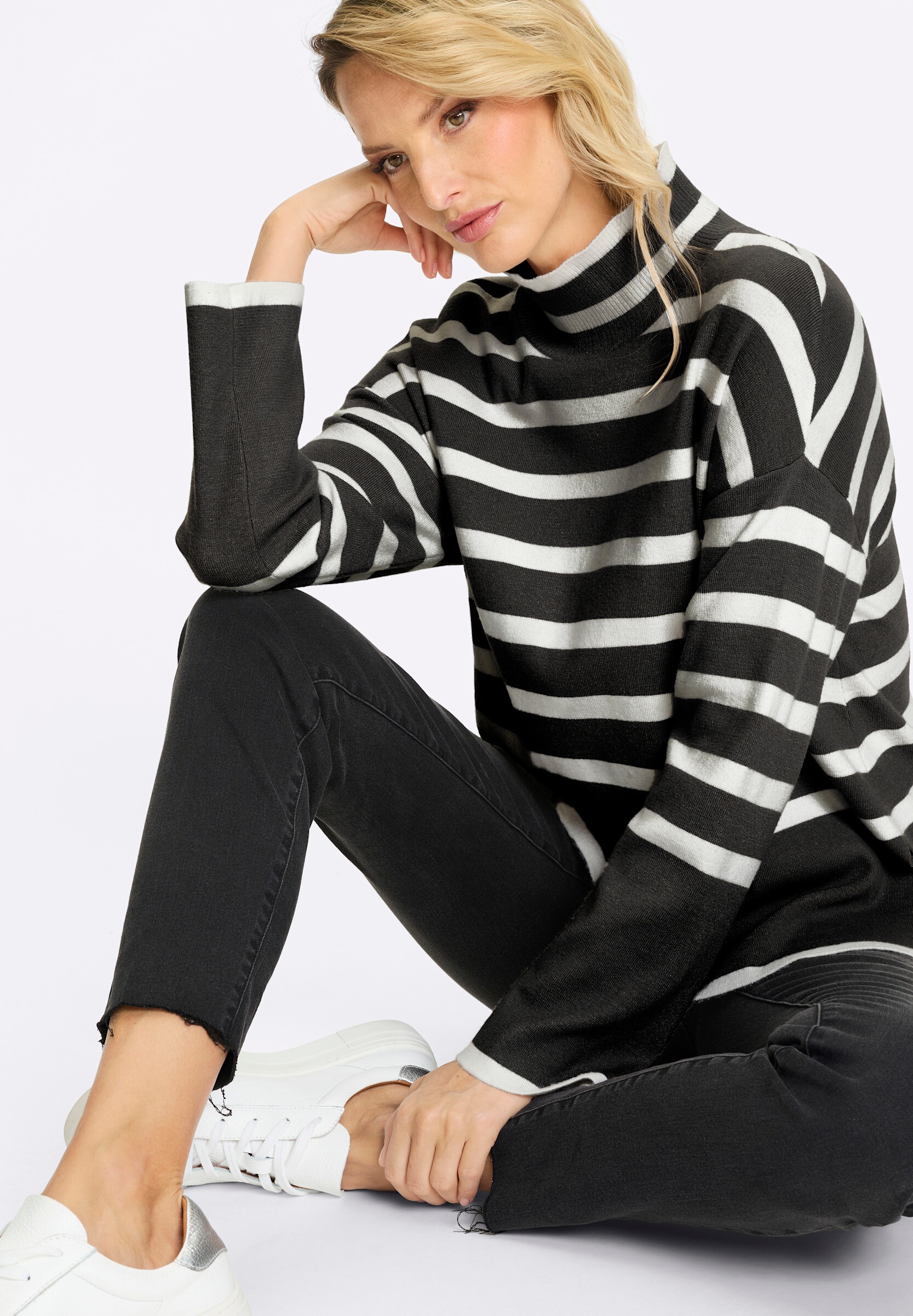 heine Strickpullover »Pullover Streifenpullover mit Stehkragen«