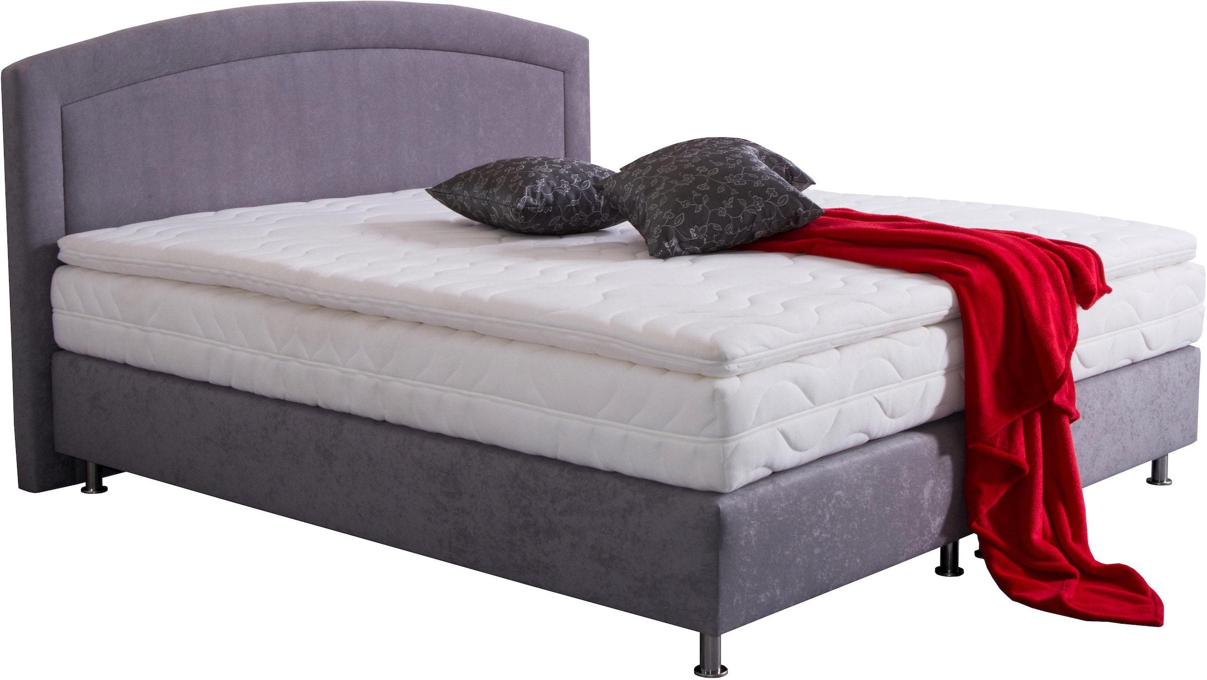 Westfalia Schlafkomfort, Boxspringbett mit Topper, grau, Bezug Unterbox und Kopfteil: Mikrovelours, strapazierfähig und pflegeleicht (100% Polyester);