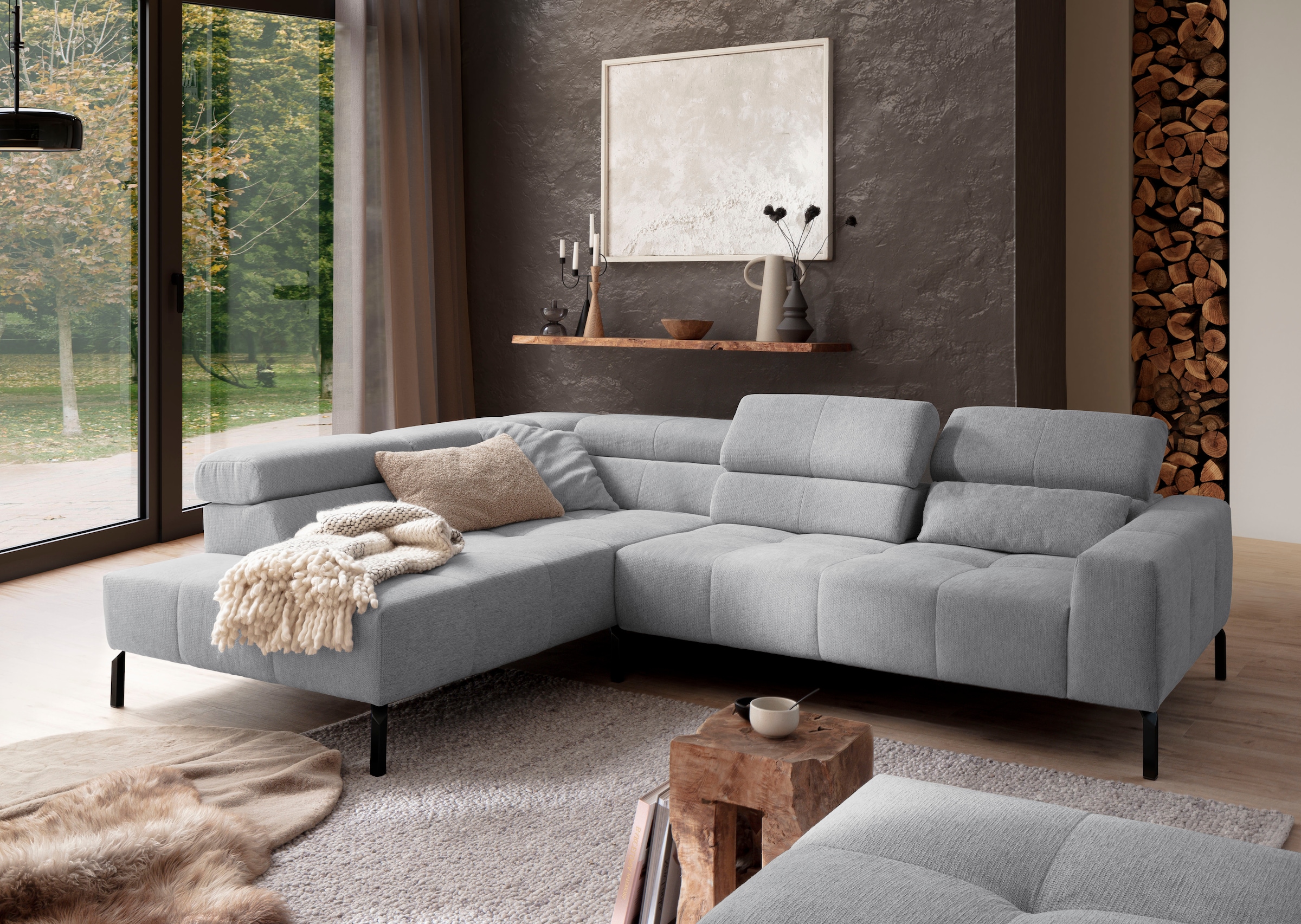 Home affaire Ecksofa »Claya Move, L-Form, Kopf- & Rückenverstellung, Breite 282 cm« Moderne Steppung, weicher Polsteraufbau & saugroboterfreundliche Höhe