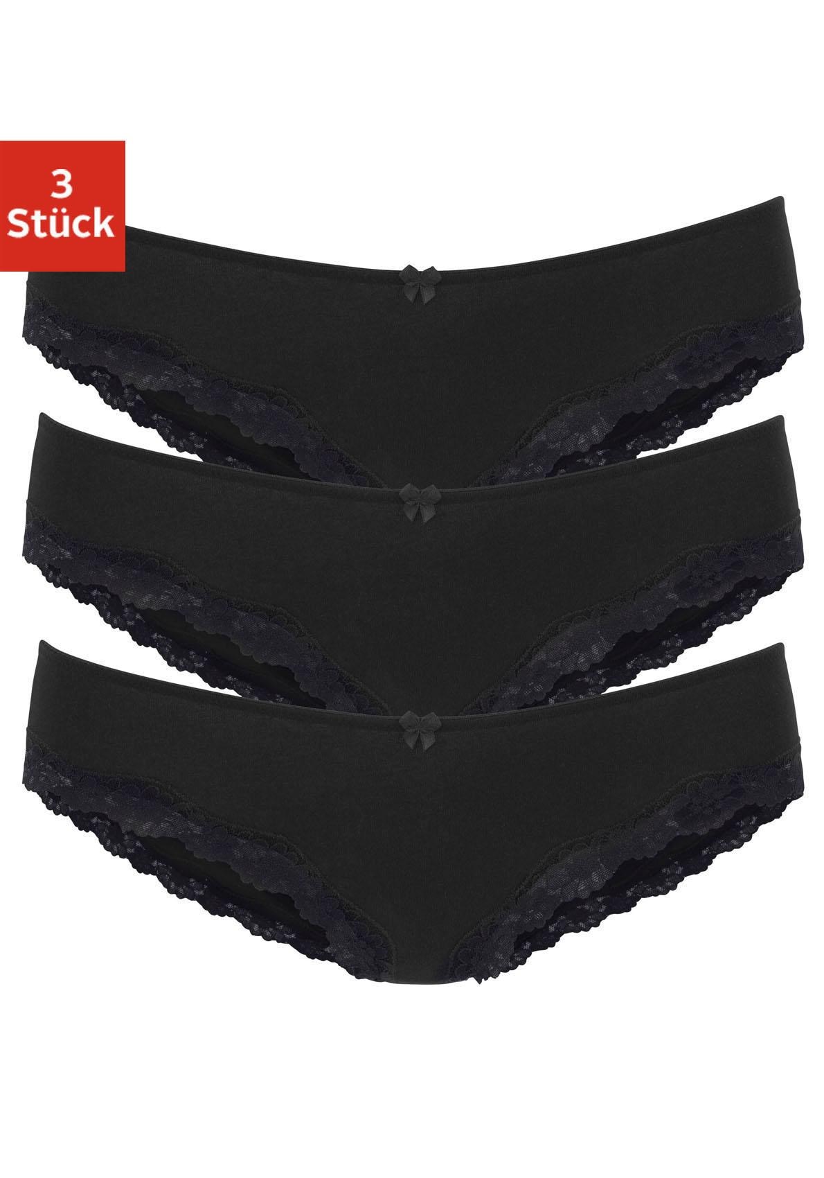 LASCANA Slip, (Packung, elastischer zarter mit Baumwolle ♕ 3 Spitze bei aus St.)