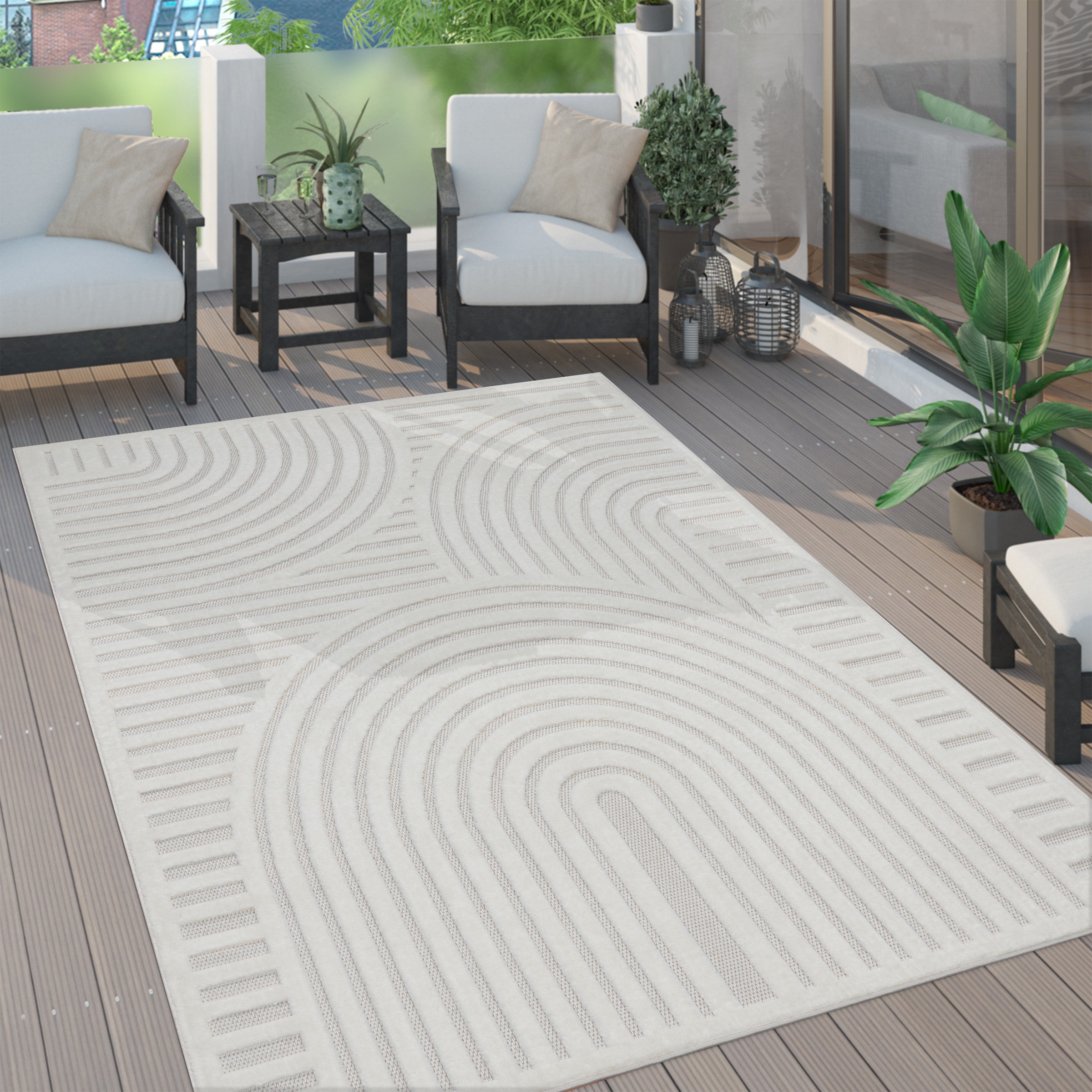 Paco Home Tapis Exterieur Terrasse Salon Cuisine Motif Scandinave Motif Ethnique Uni 60x100 cm, Crème 4