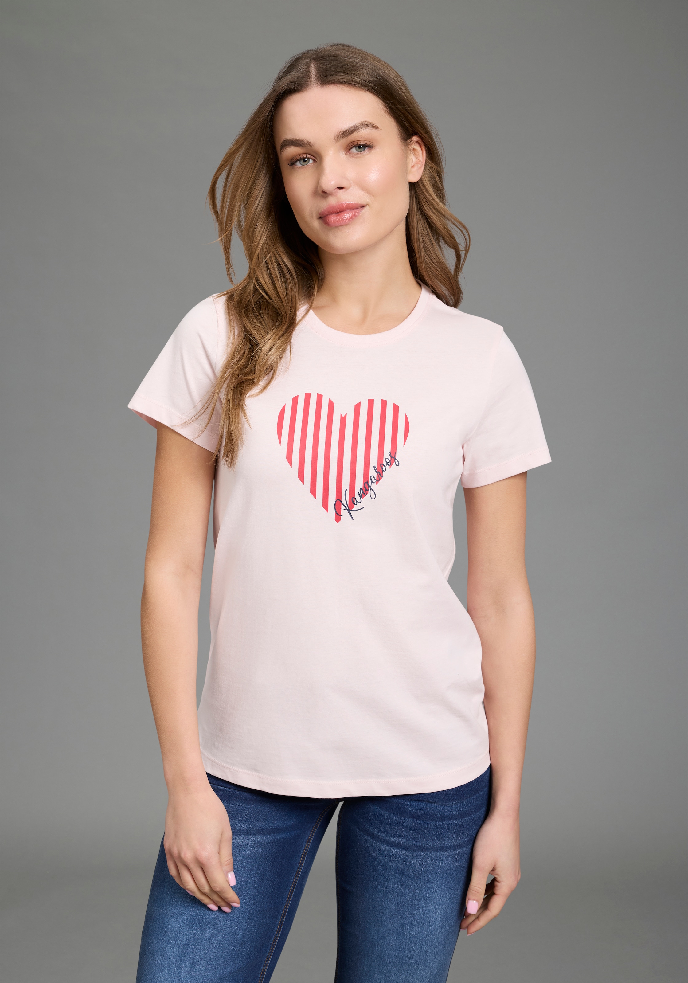 KangaROOS T-Shirt Packung, 2 Kurzarm, Rundhalsausschnitt, mit Herzchendruck