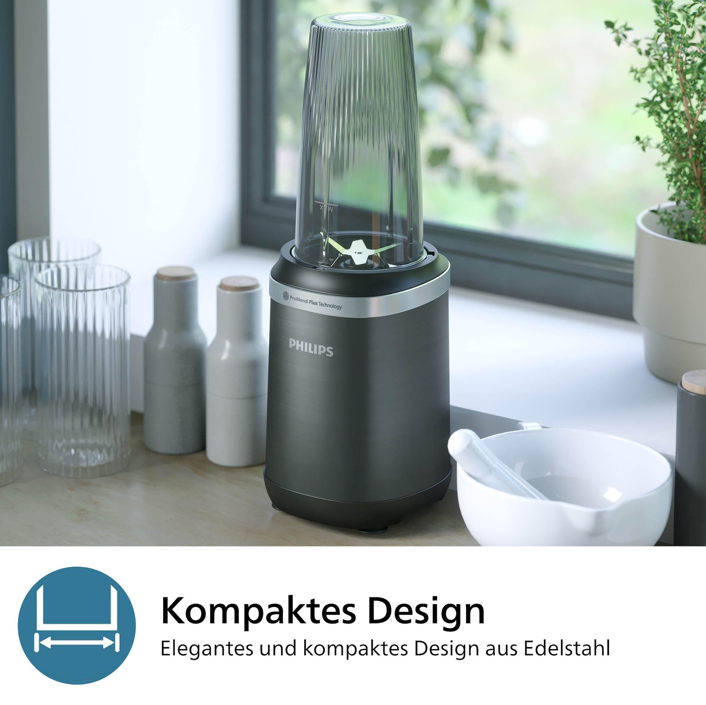 Philips Standmixer »HR2767/00 5000 Series, mit ProBlend Plus-Technologie«, 1000 W, 3 Becher (700, 500, 300 ml), kompaktes Design; Schwarz/Edelstahl