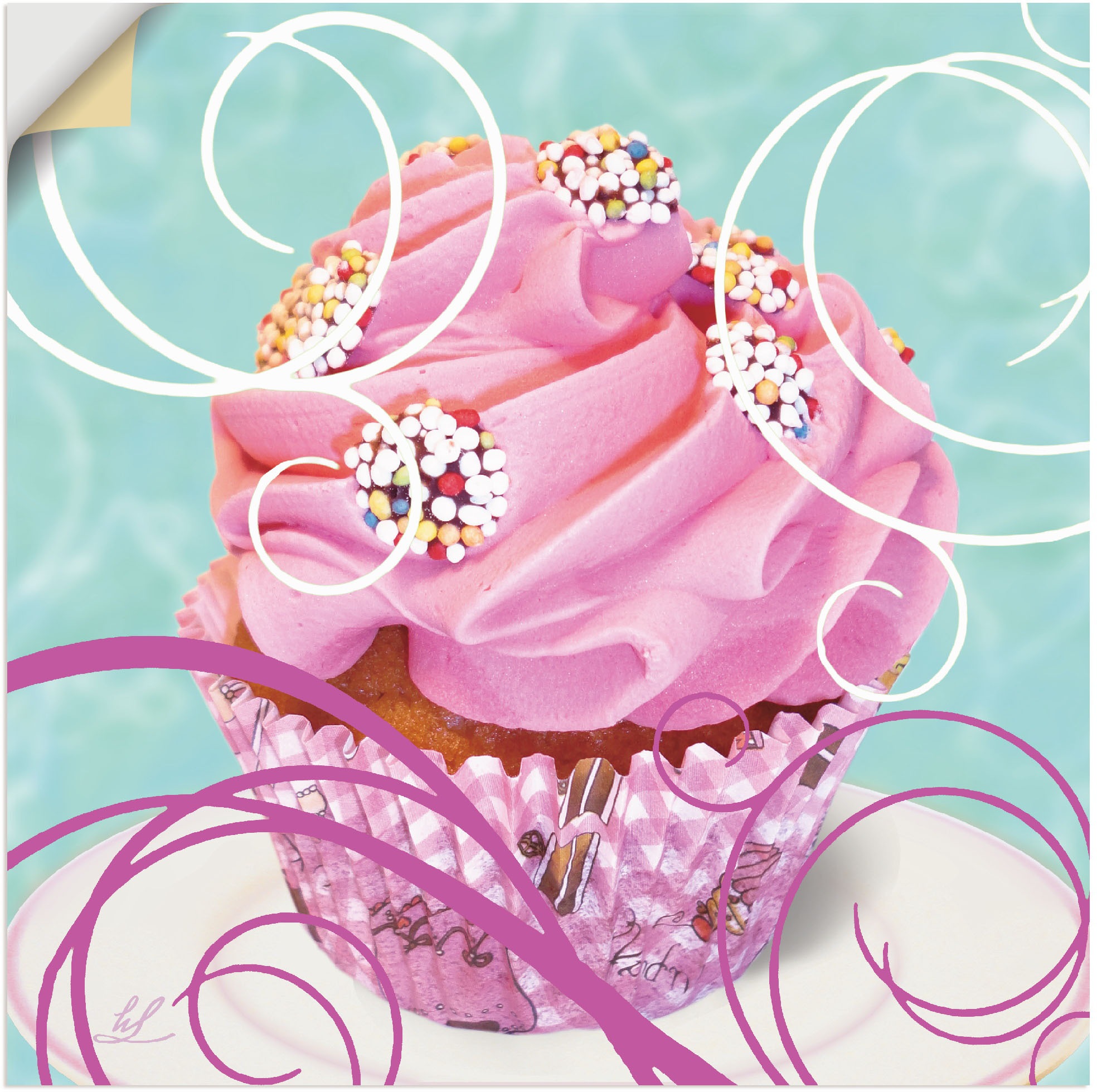 Artland Wandbild »Cupcake auf petrol bequem - in kaufen Wandaufkleber Alubild, Leinwandbild, St.), versch. Kuchen«, Süßspeisen, (1 als Poster oder Größen