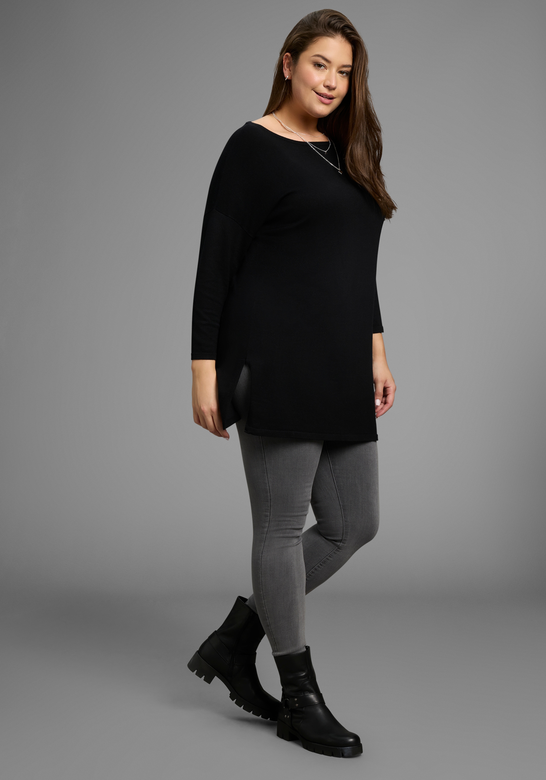 Laura Scott CURVE Longpullover, mit Seitenschlitz - GROSSE GRÖSSE