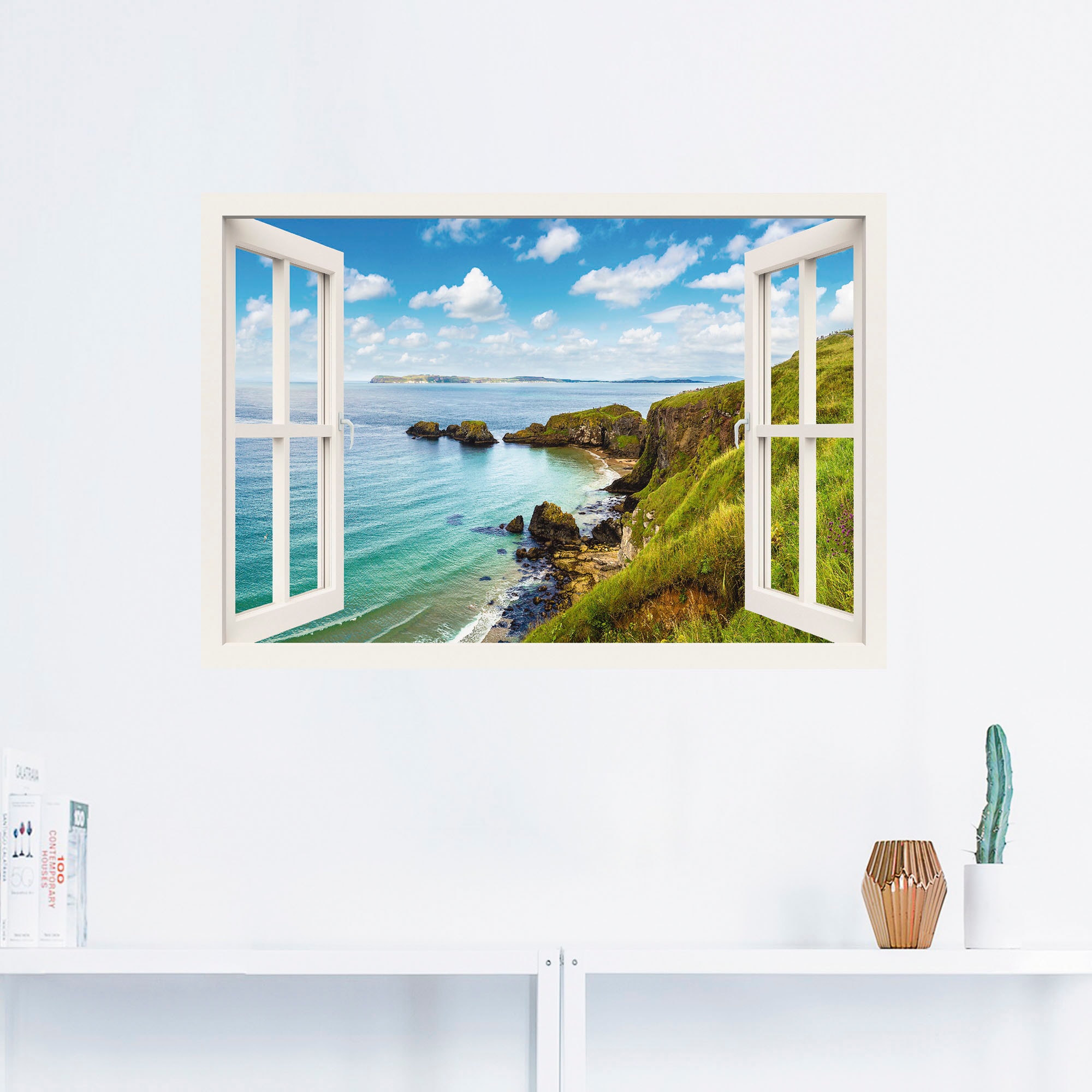 Artland Wandbild »Küstenweg in Nordirland durchs Fenster«, Meer Bilder, (1 St.), als Leinwandbild, Wandaufkleber oder Poster in versch. Größen