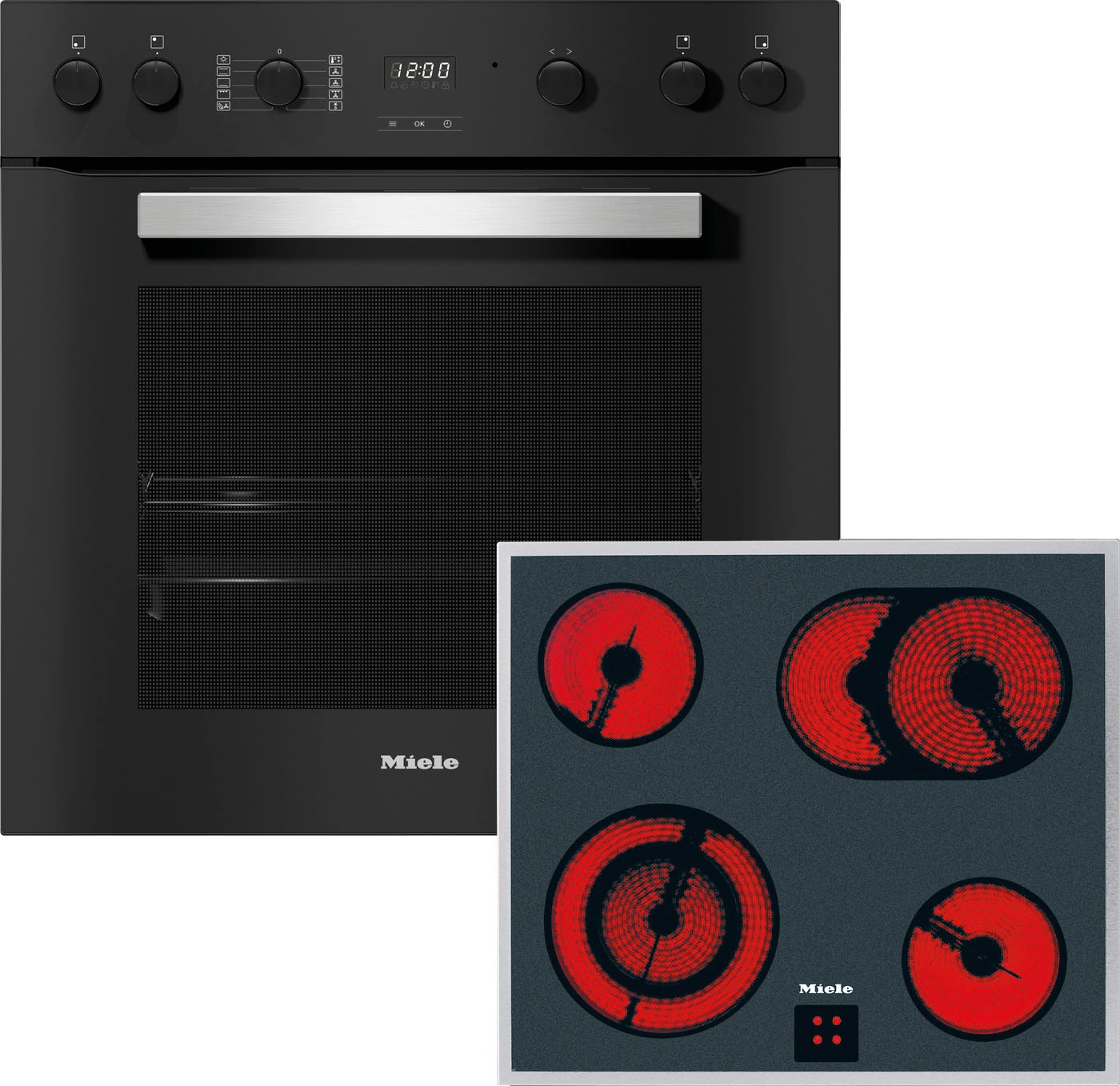 Miele, Elektro-Herd-Set »H2459 E D OBSW + KM 6003 LPT« mit Teleskopauszug nachrüstbar Herd-Set - Herd mit 2 FlexiClip-Auszügen sowie Elektrokochfeld, 