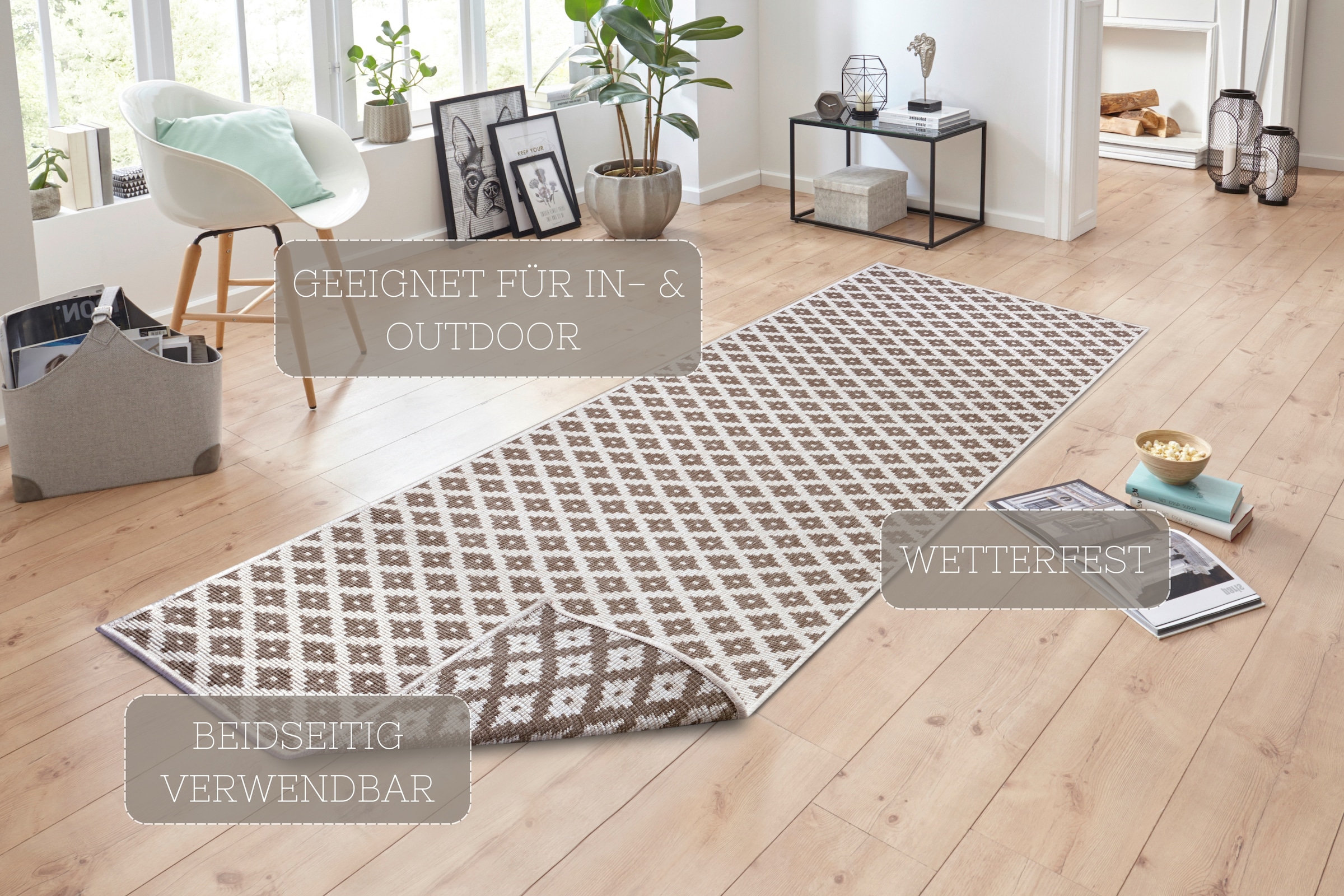 NORTHRUGS Teppich »Nizza Wendeteppich«, rechteckig, 5 mm Höhe, In-& Outdoor, Wetterfest, Balkon, Läufer, Wohnzimmer, Wasserfest