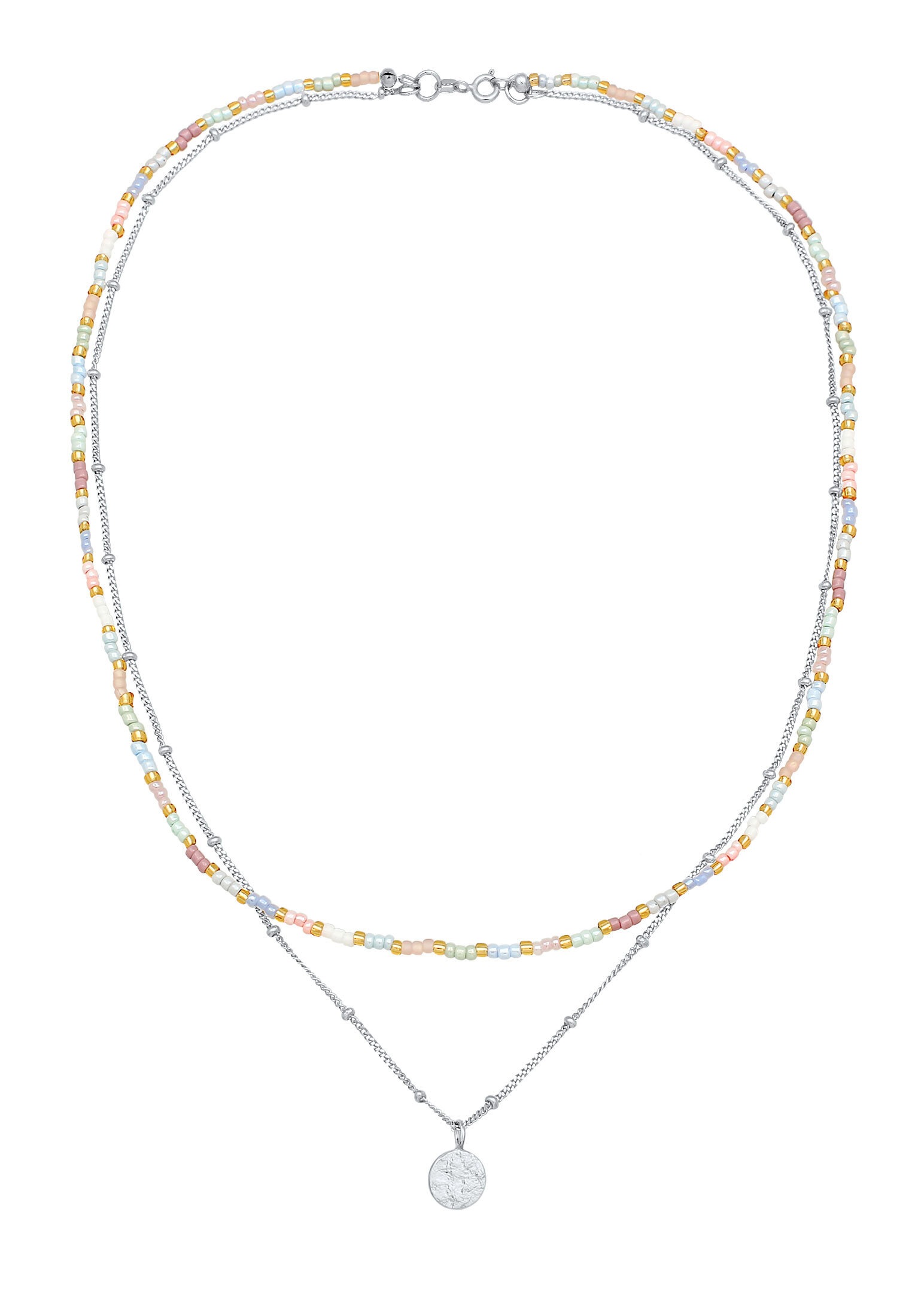 Elli Silberkette »Halskette Layer Glas Beads Pastell Plättchen Anhänger 925 Sterling Silber«