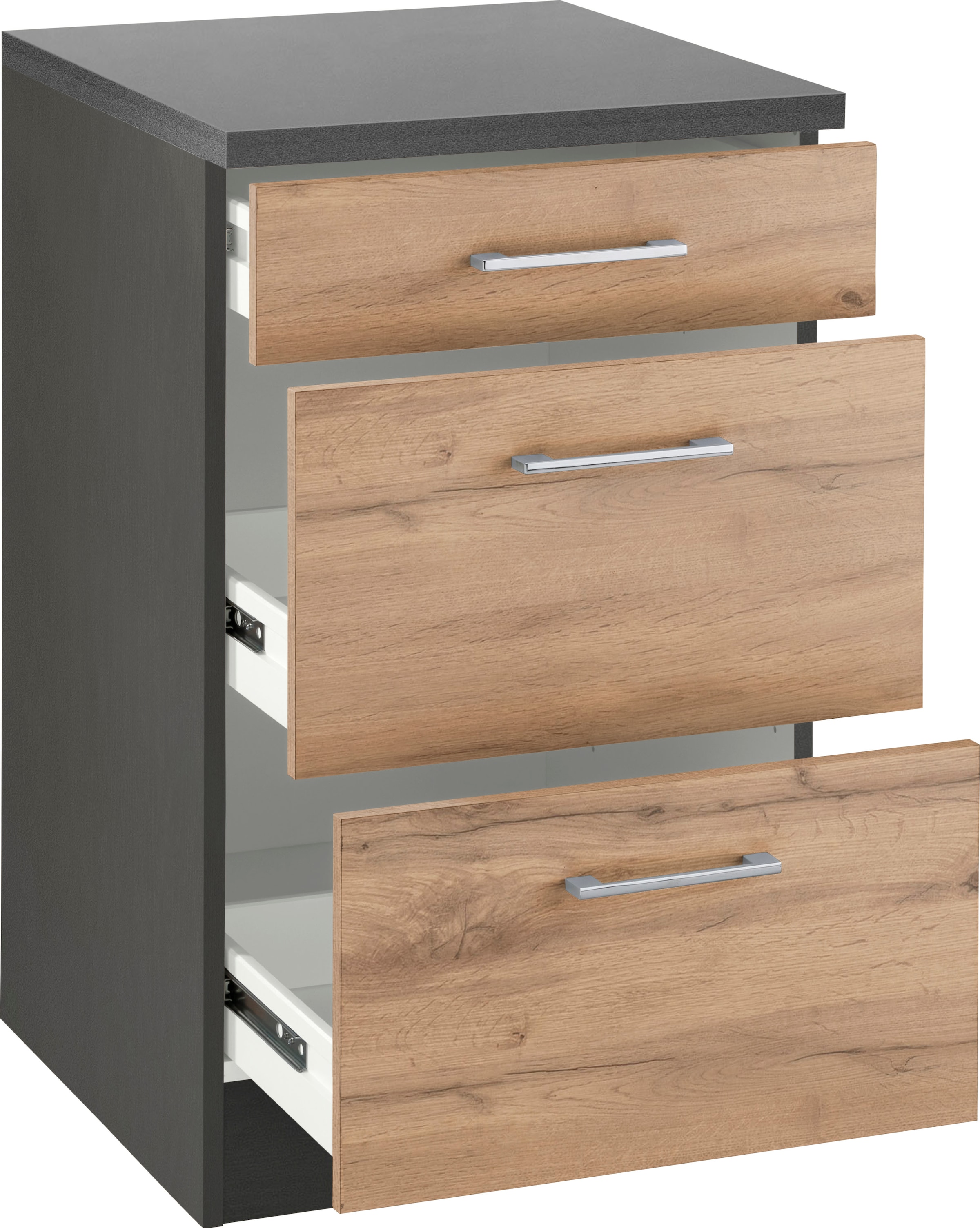 KOCHSTATION Auszugsunterschrank »KS-Colmar«, 50 cm, mit Metallgriff, alles sofort greifbar dank zwei großer Auszüge