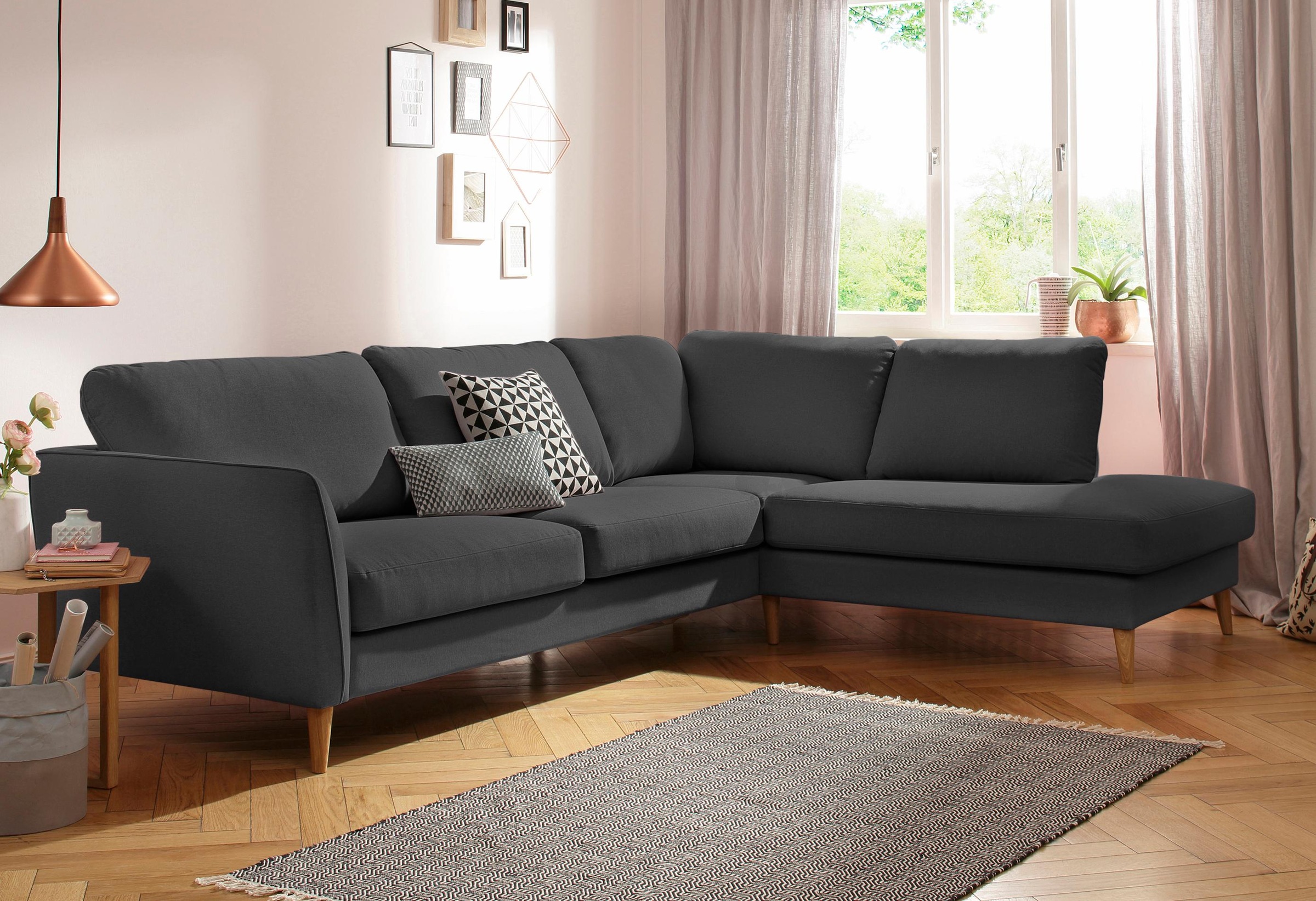 Home affaire Ecksofa »MARSEILLE 278/202 cm, L-Form, Ottom. rechts/links«, Massivholzbeine aus Eiche, in verschieden Bezügen und Farbvarianten