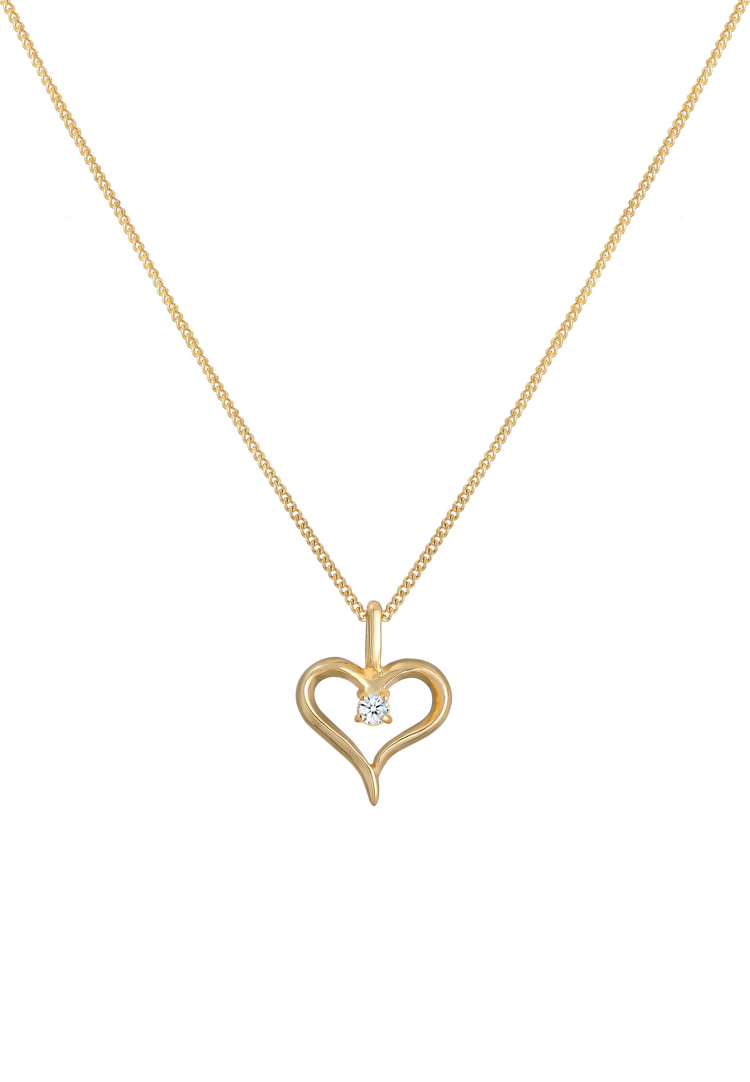 Elli DIAMONDS Silberkette »Halskette Herz Diamant Weiß Brillantschliff (0.03 ct) 585 Gelbgold«