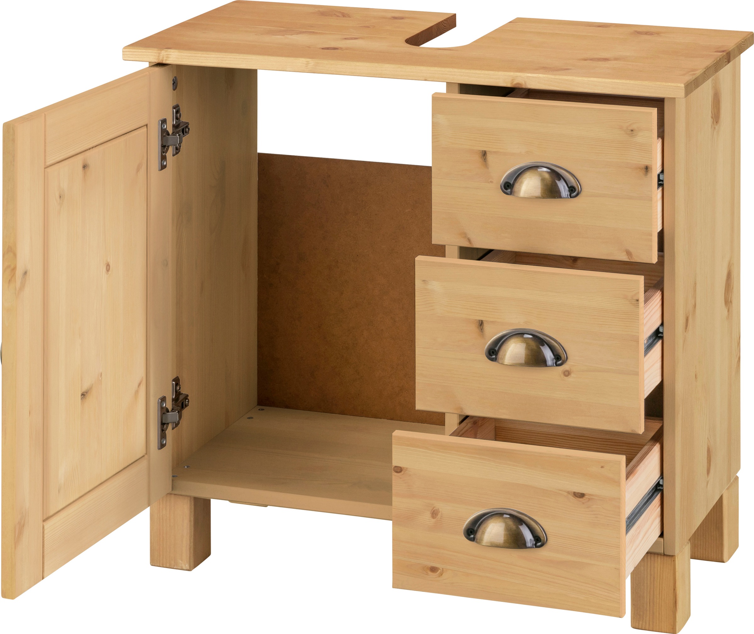 Home affaire Waschbeckenunterschrank »Oslo«, Kiefer, 1 Tür und 3 Schubkästen, Breite 60 cm, Höhe 55 cm