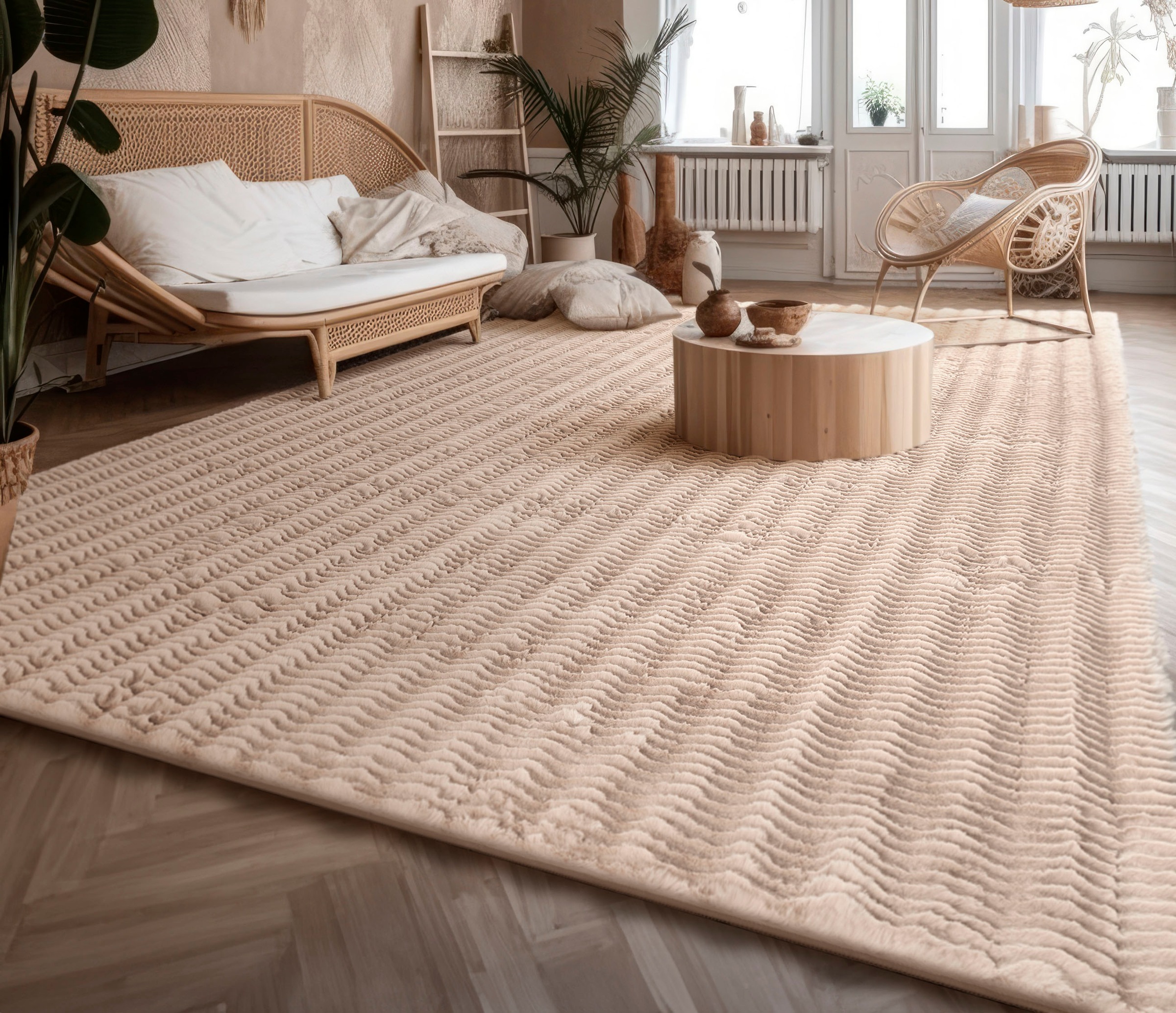 Paco Home 1100000002199 »Arnheim 743« rechteckig 27 mm Höhe Uni Farben, Wellen Muster, besonders weich, Hoch-Tief Effekt