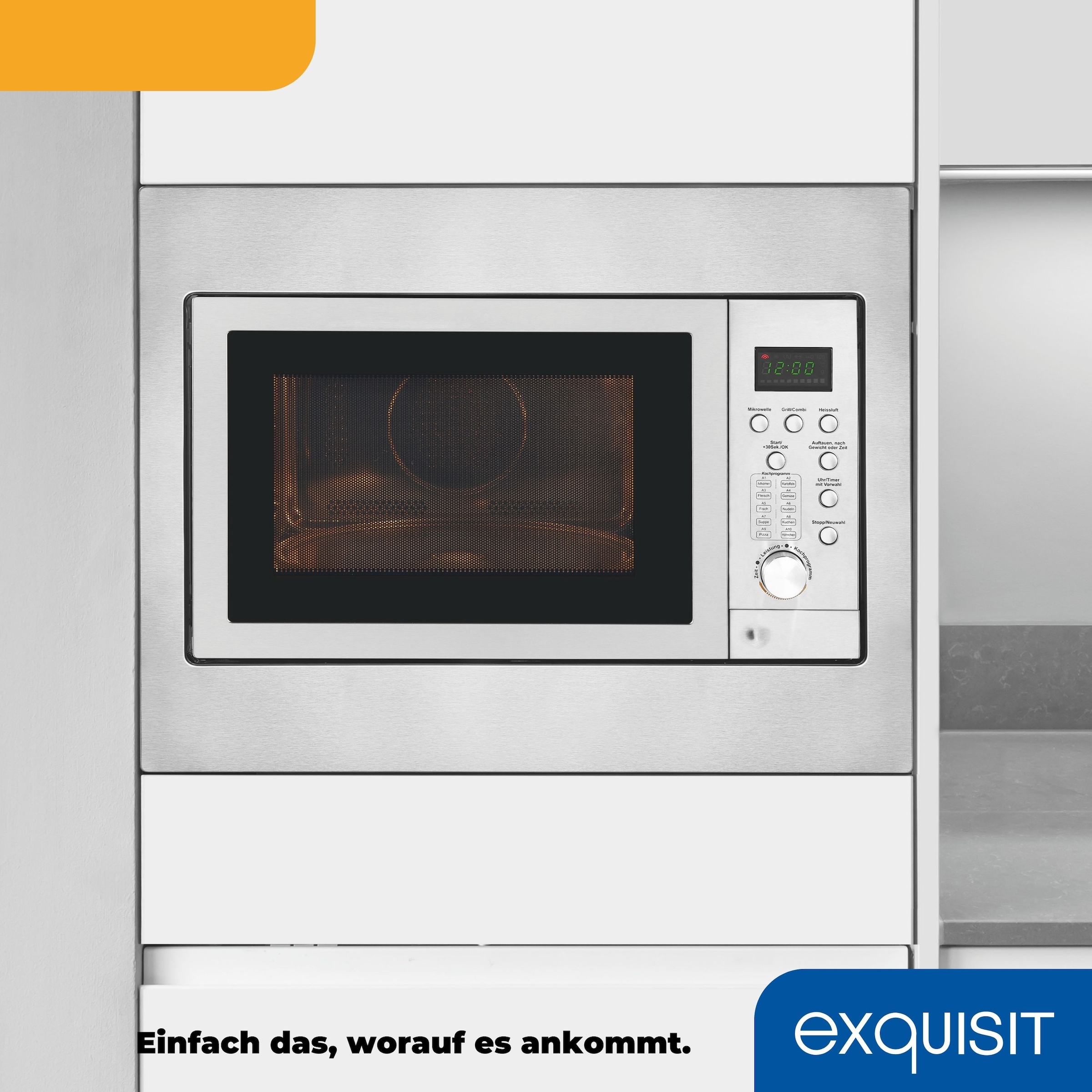 exquisit Einbau-Mikrowelle »EMW 2546.1 HI« 1450 W Auftauen,Aufwärmen,Grillen o.backen mit Heißluft-alles möglich