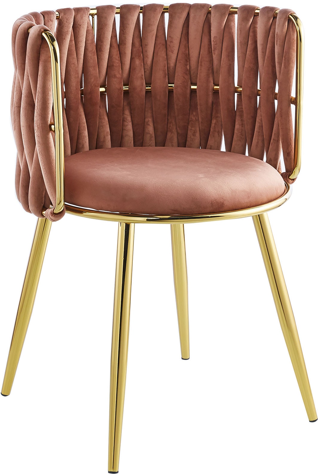 Kayoom Polsterstuhl »Stuhl Melly 125 2er-Set,tolles Design der Rückenlehne, runde Sitzfläch«, (Set), 2 St., ausgefallen geflochtene Rückenlehne, Samtbezug, goldene Beine