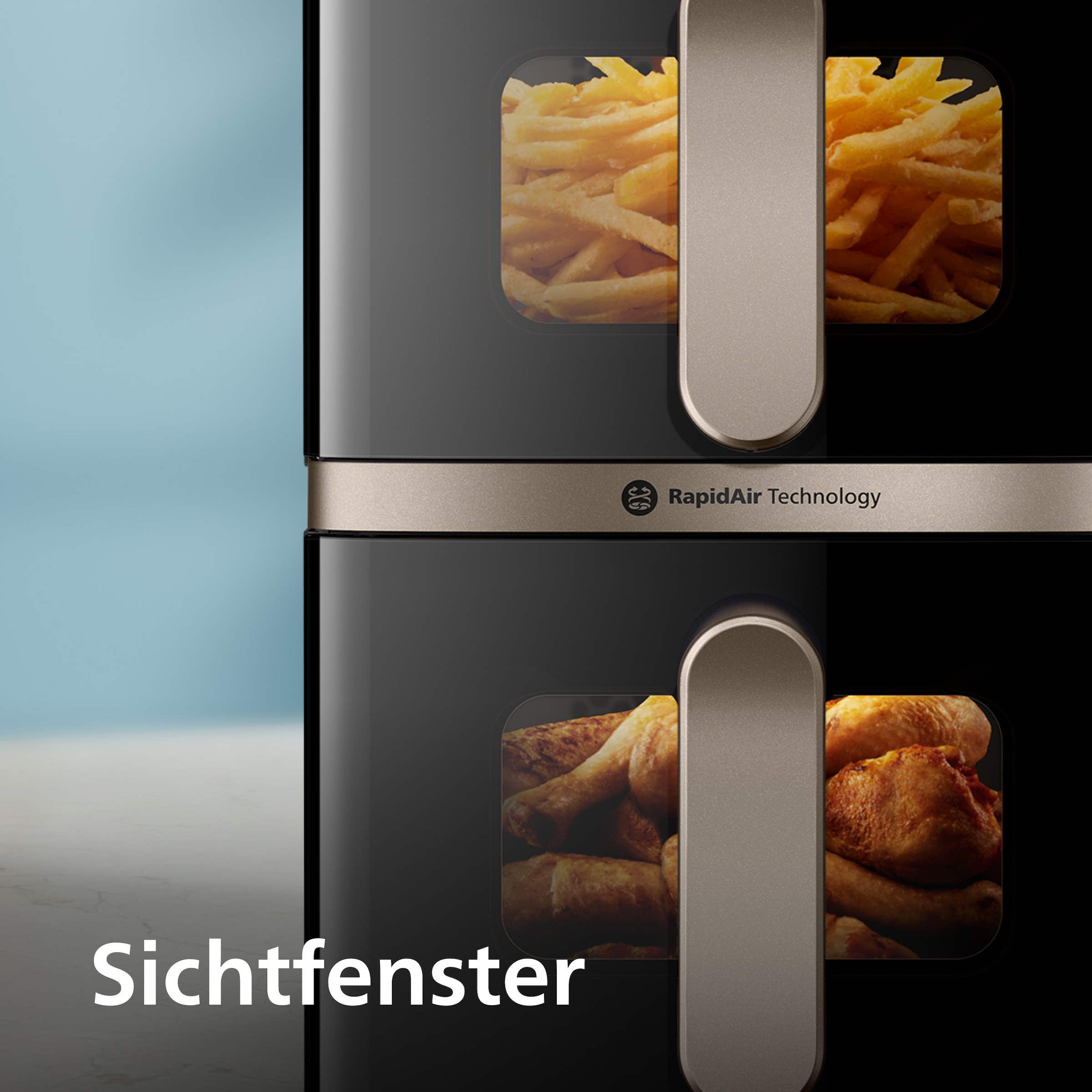 Philips Heißluftfritteuse »NA462/80 4000 Series Stacked Dual Basket und 10L Kapazität (5+5L)« 2750 W Fassungsvermögen 0 l RapidAir Technologie; Weiß/Beige, kupfer Griff