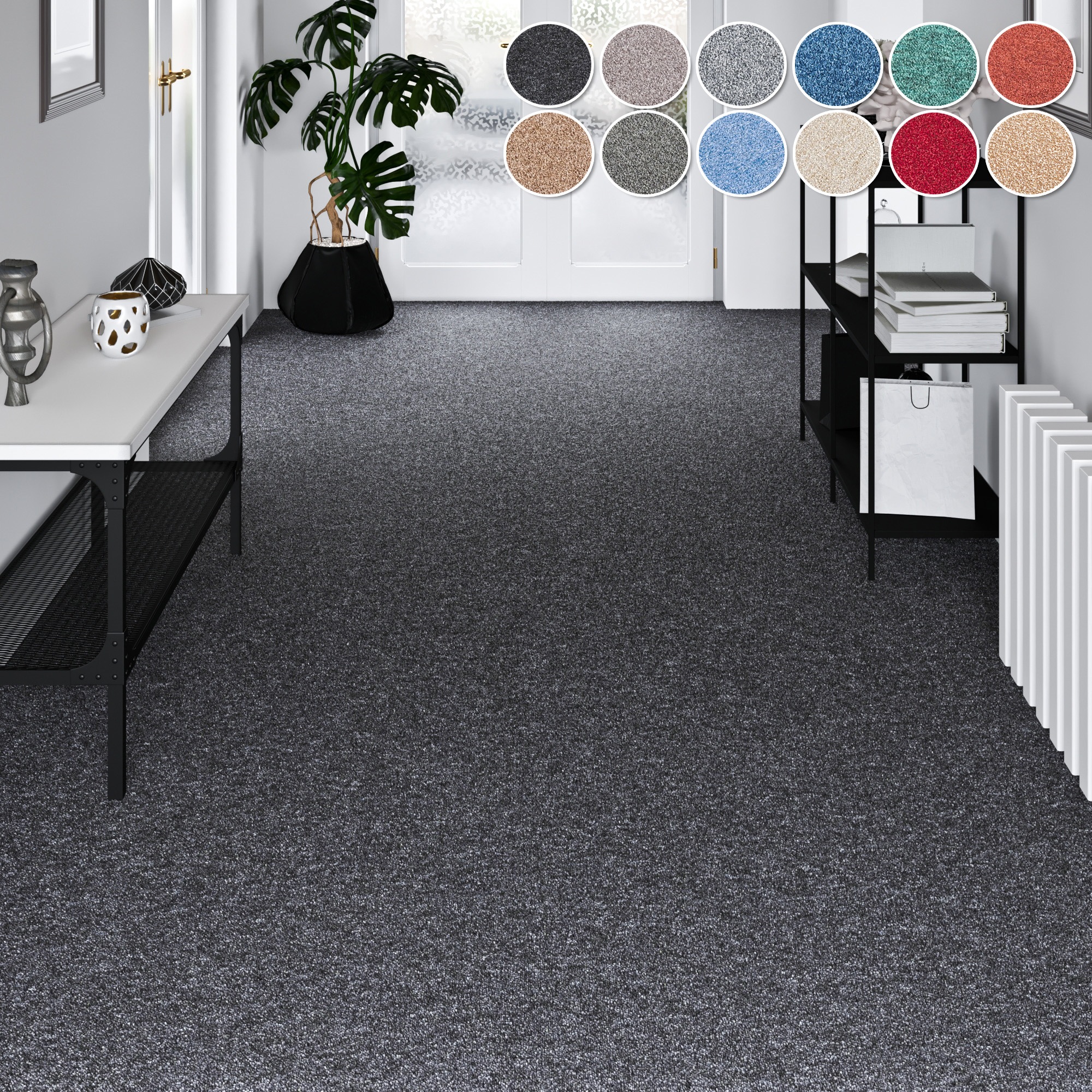 my home, Teppichboden »Fortis, Schlinge, Made in Netherlands« rechteckig 5 mm Höhe meliert, Breite 400 cm, strapazierfähig, Wohnzimmer, Schwarz Grau, 