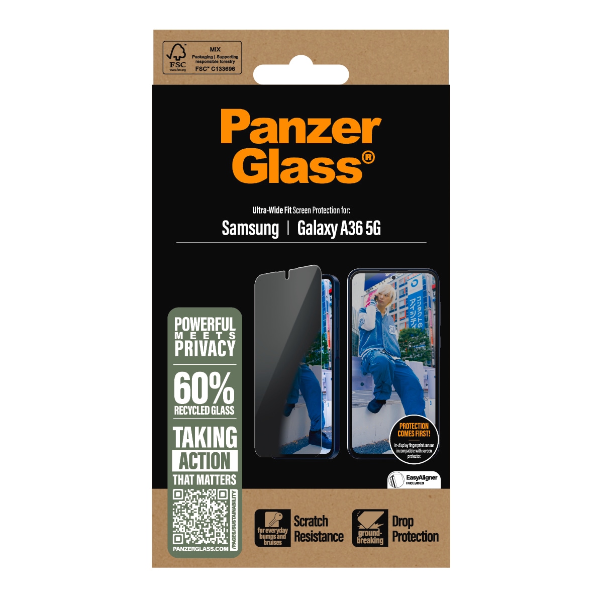 CARE by PanzerGlass Displayschutzglas »Ultra-Wide Fit Privacy Screen Protection«, für Samsung Galaxy A36, Blickschutzfolie, Schutzfolie, Bildschirmschutz, kratz- & stoßfest