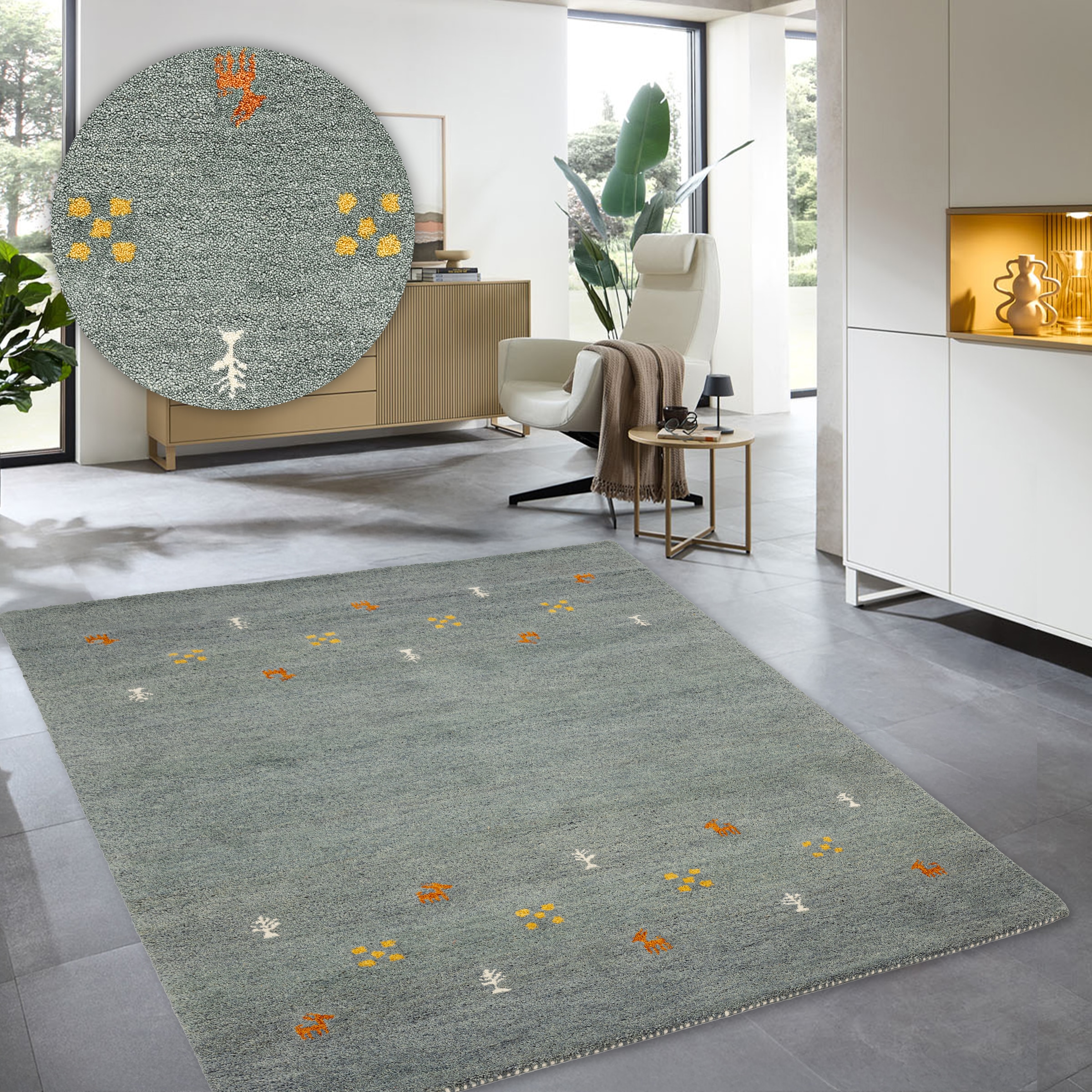 THEKO Wollteppich »Gabbeh Motiv, Handgefertigt, Teppich, Tiermotiv,  reine Wolle« rechteckig 14 mm Höhe reine Wolle, Wohnzimmer, Schlafzimmer, Esszimmer