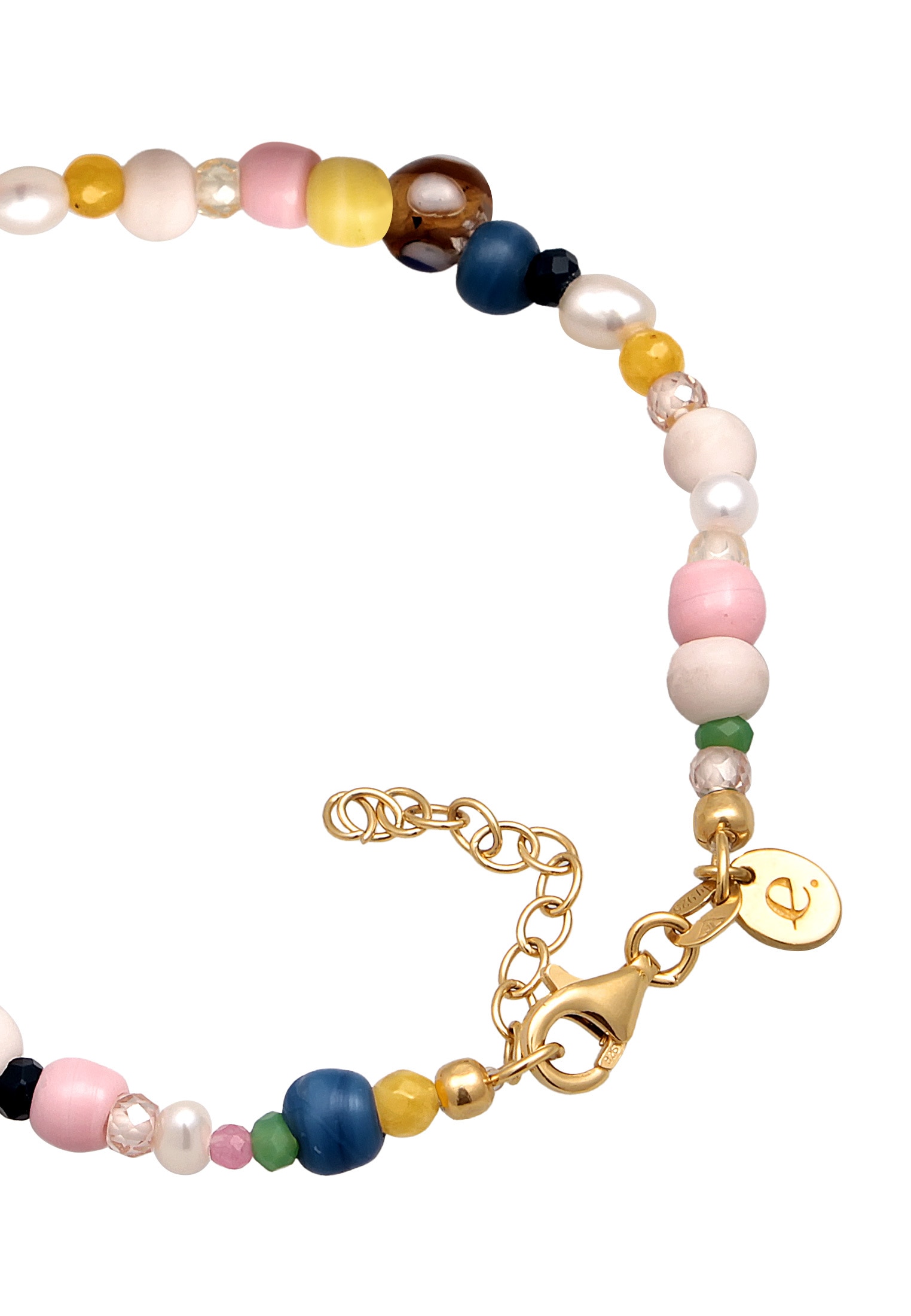 Elli Premium Armkette »Armband Perlen Glas Edelsteine Bunt Sommermix 925 Silber«
