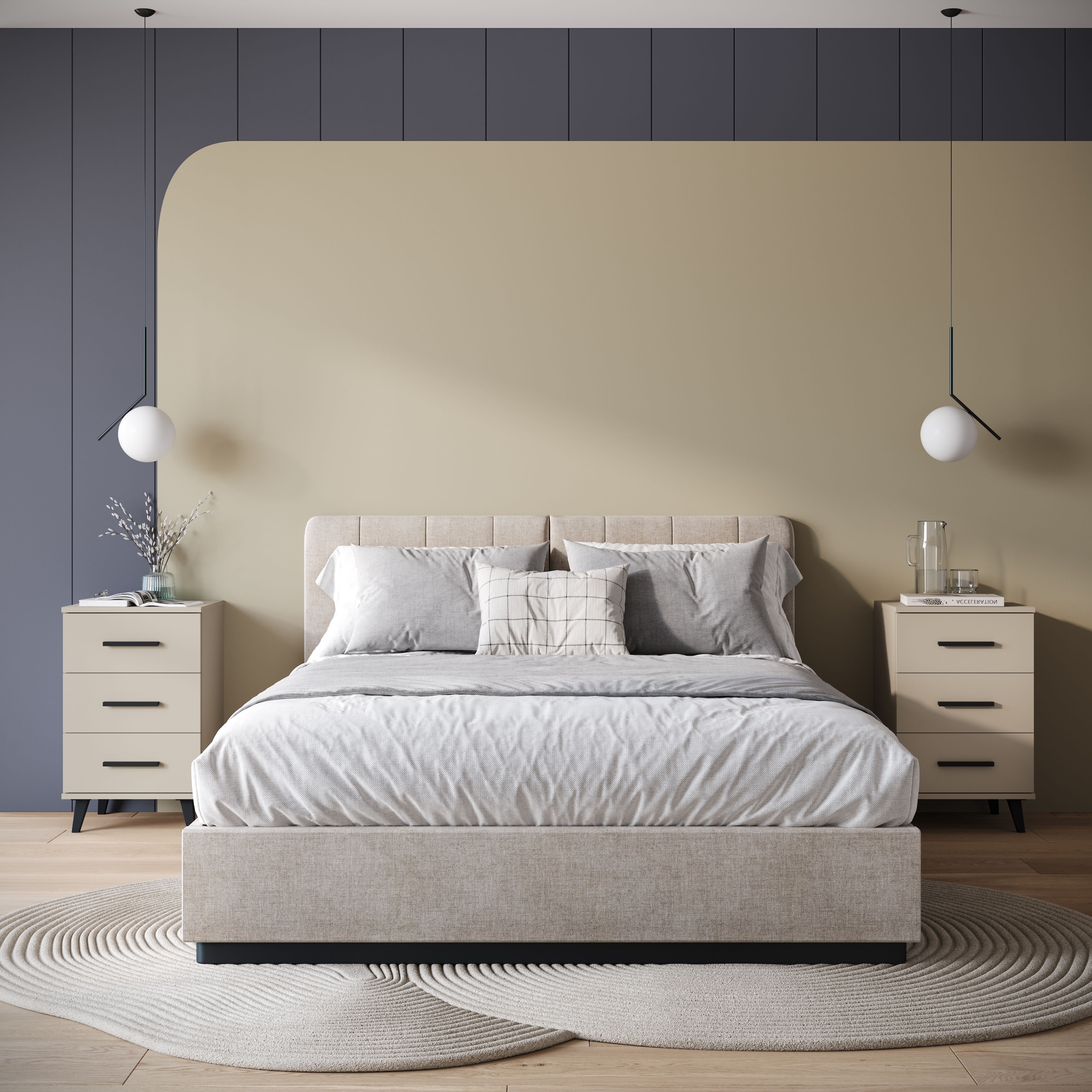 INOSIGN Nachtkommode »Lagos, 2 Nachtschränke, 3 Schubladen, schwarze Griffe & Füße«, (Set, 2 St., 2 wunderschöne Nachttische im Set), modernes Design, B/T/H je 40/35/65 cm, pflegeleichte Oberfläche