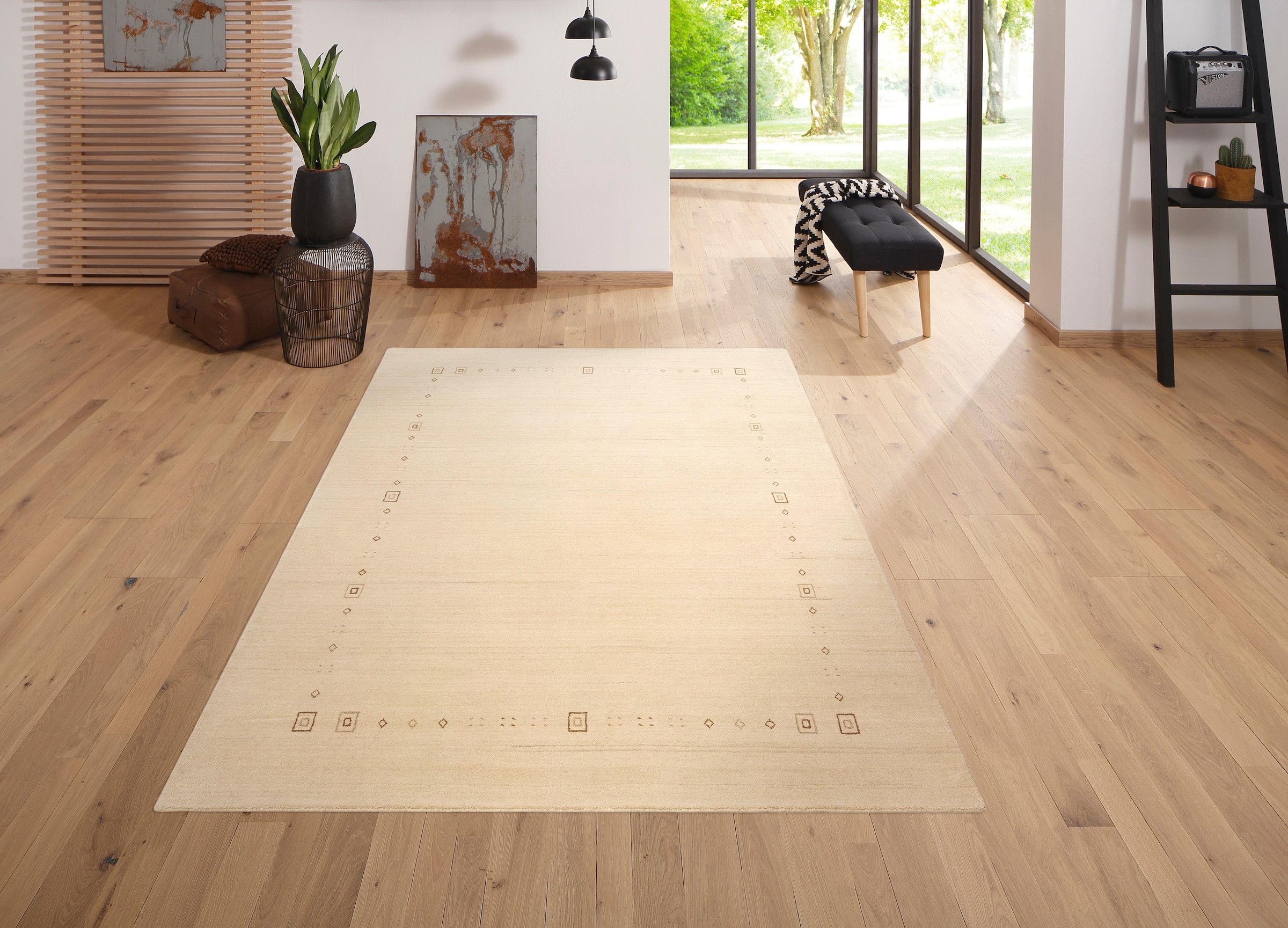 OTTO home Wollteppich »Felia« rechteckig 12 mm Höhe reine Wolle, handgewebt, mit Bordüre