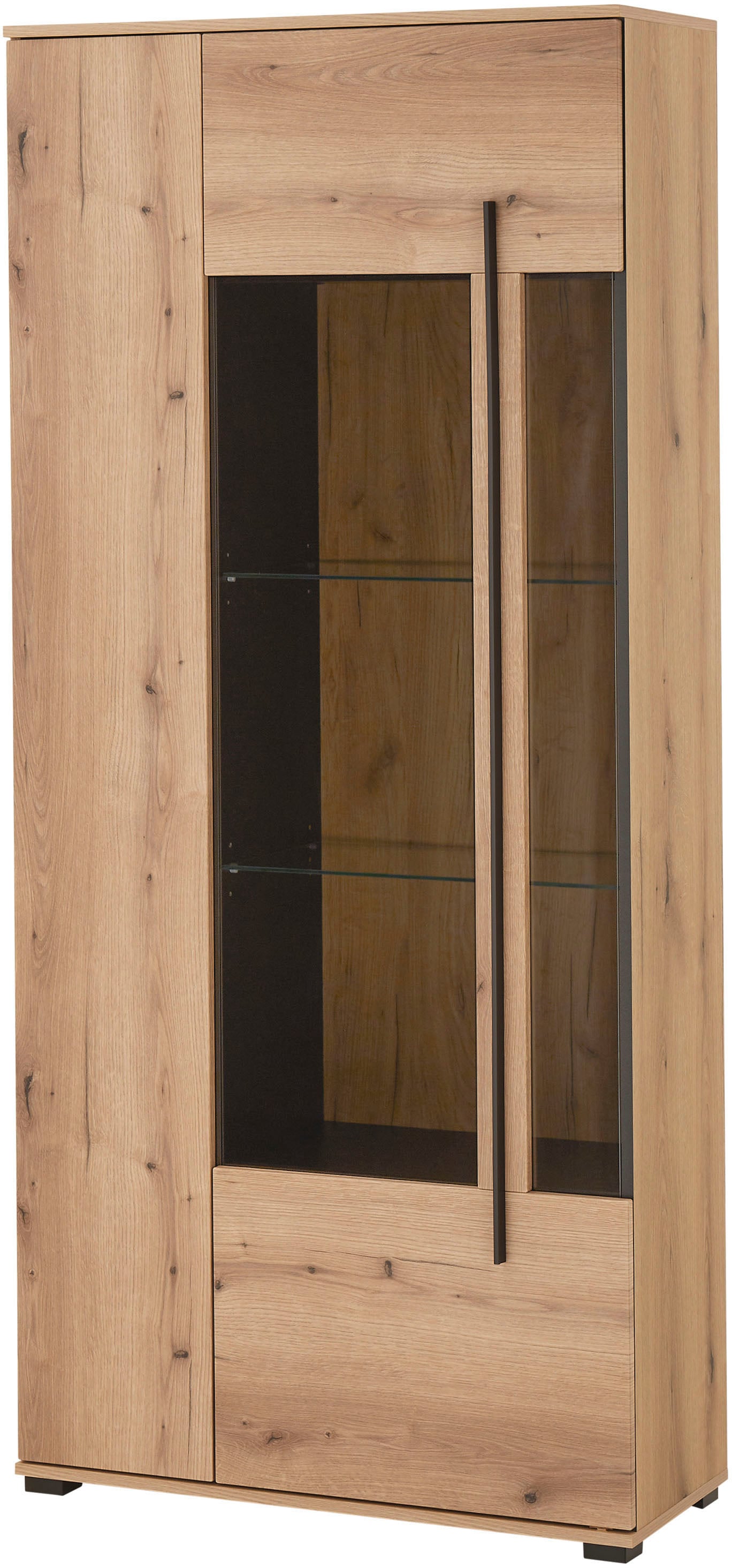 Home affaire Vitrine »Cantara, Vitrinenschrank in Eiche Evoke oder weiß, Standvitrine« schwarzer Stangengriff, ausreichend Stauraum, vielseitig einsetzbar