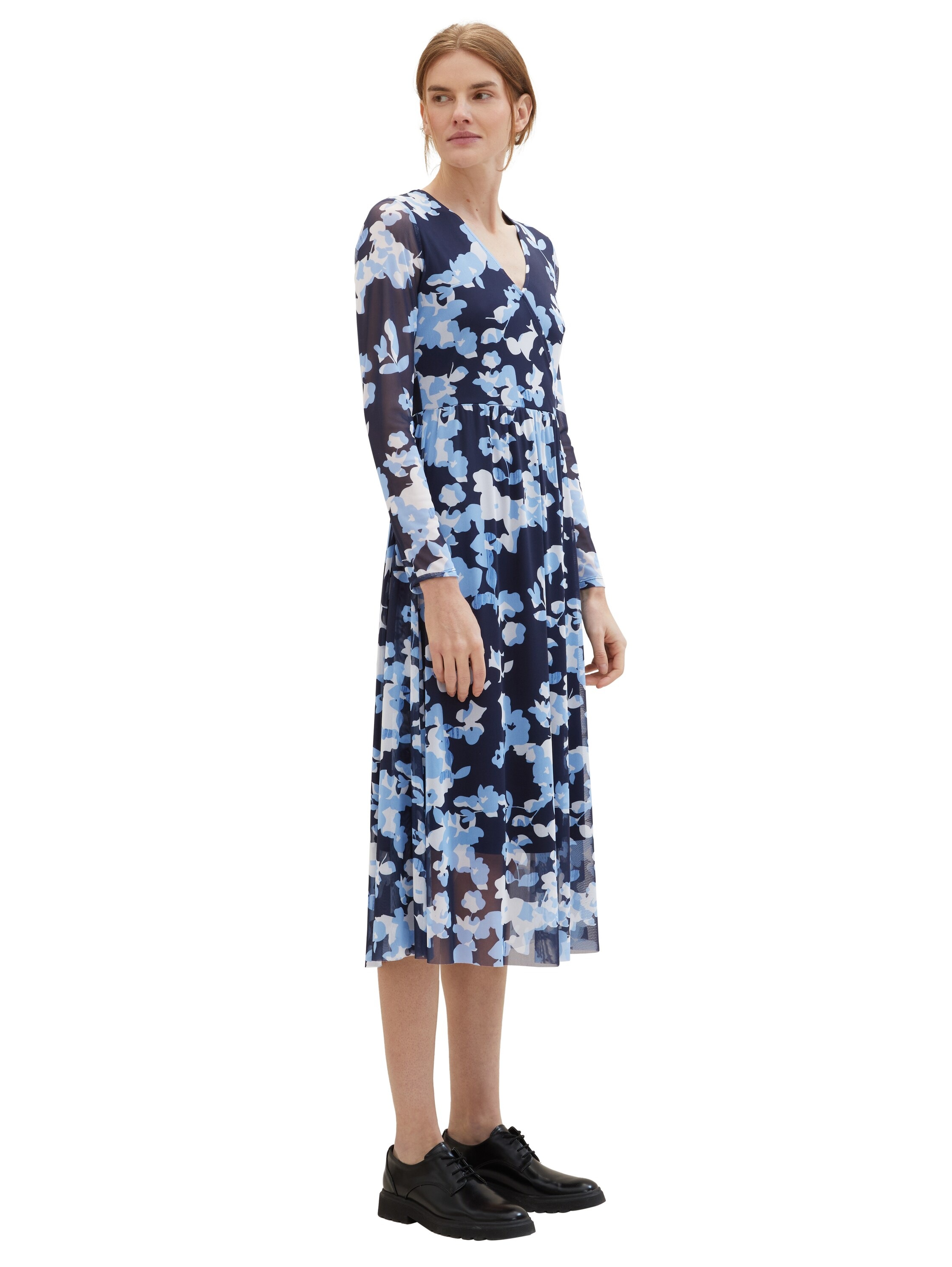 TOM TAILOR Midikleid, mit Blumenmuster und V-Ausschnitt