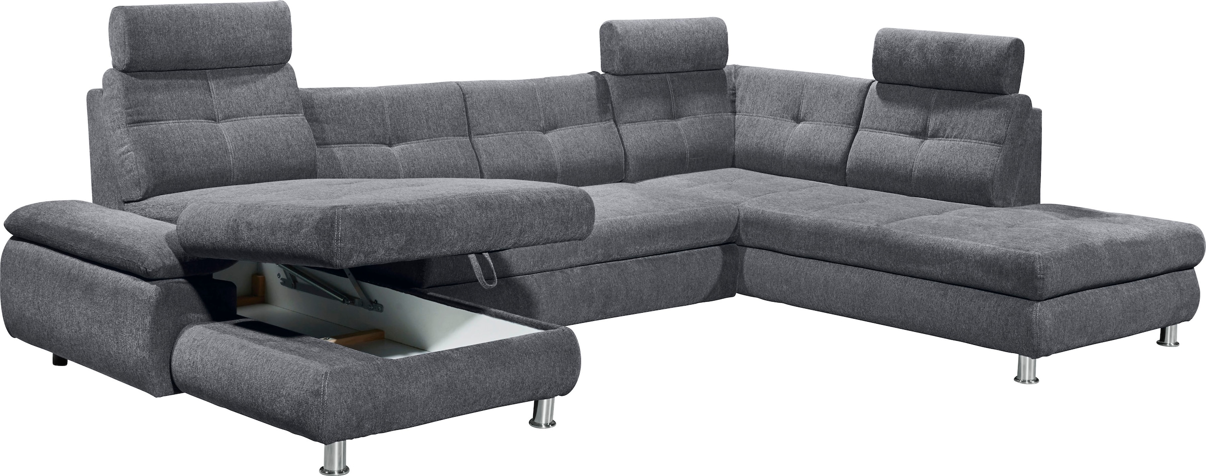 ED EXCITING DESIGN Wohnlandschaft »Alba U-Form« mit Bettfunktion, Bettkasten, Armteilverstellung & Kopfstützen