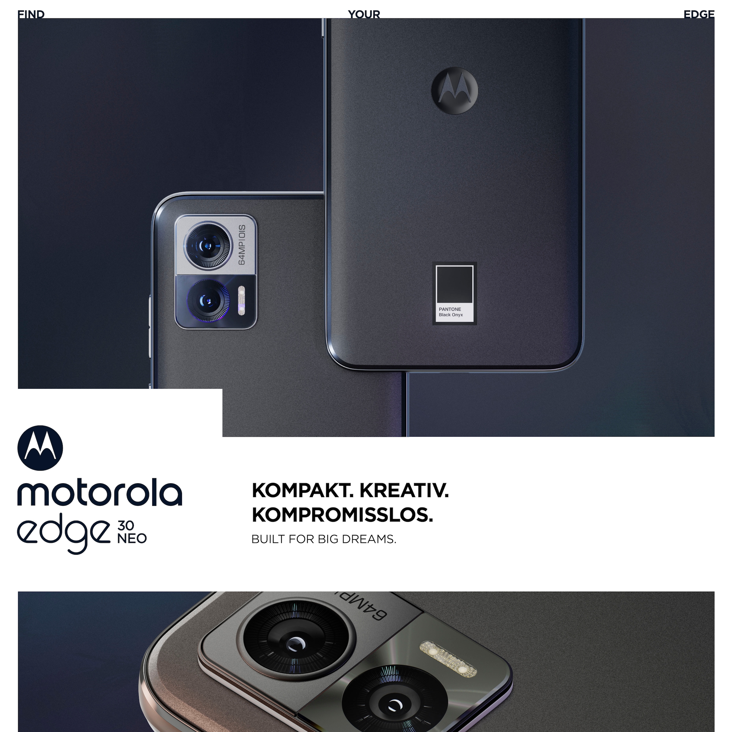 Motorola Smartphone Zoll, UNIVERSAL cm/6,3 schwarz, Neo Speicherplatz, Jahre 3 64 GB »Edge 256 ➥ 30 Kamera XXL Garantie 256 MP 16 | GB«