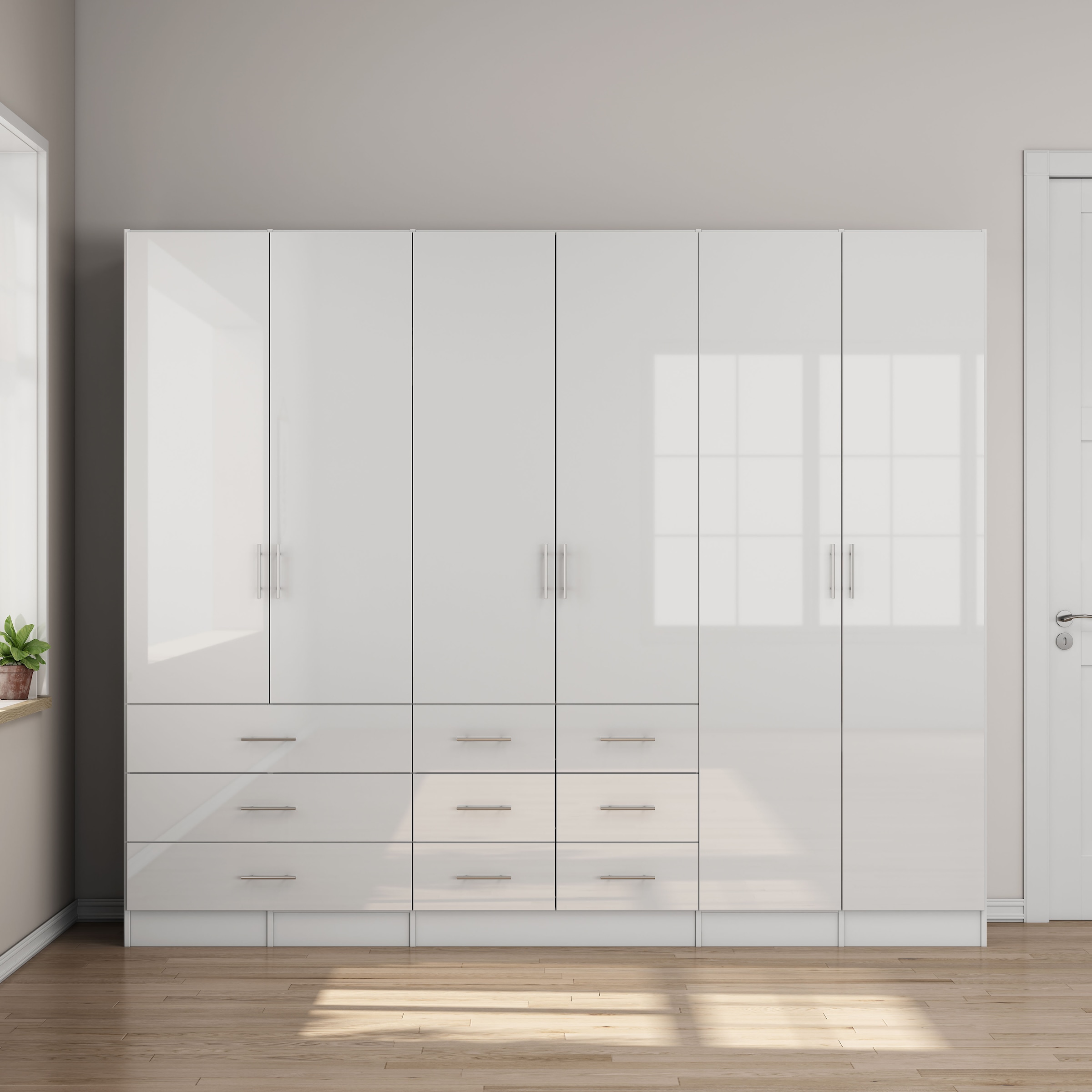 OTTO home Kleiderschrank »Trento Schlafzimmerschrank Garderobe Hochglanz Bestseller« Schrank mit 6 Türen und 9 Schubladen, höchglänzende Fronten