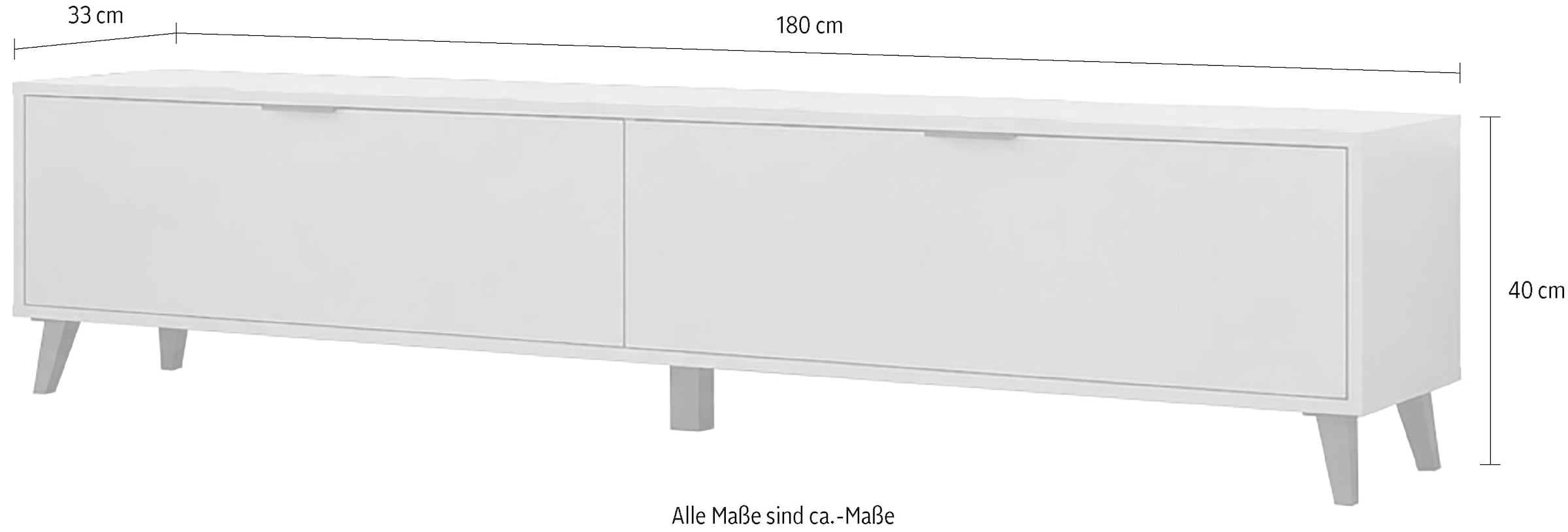 OTTO home Lowboard »Oslo, B/H/T: 180/40/33 cm« 2 Klappen, schwarze Metallgriffe, schwarze Füße