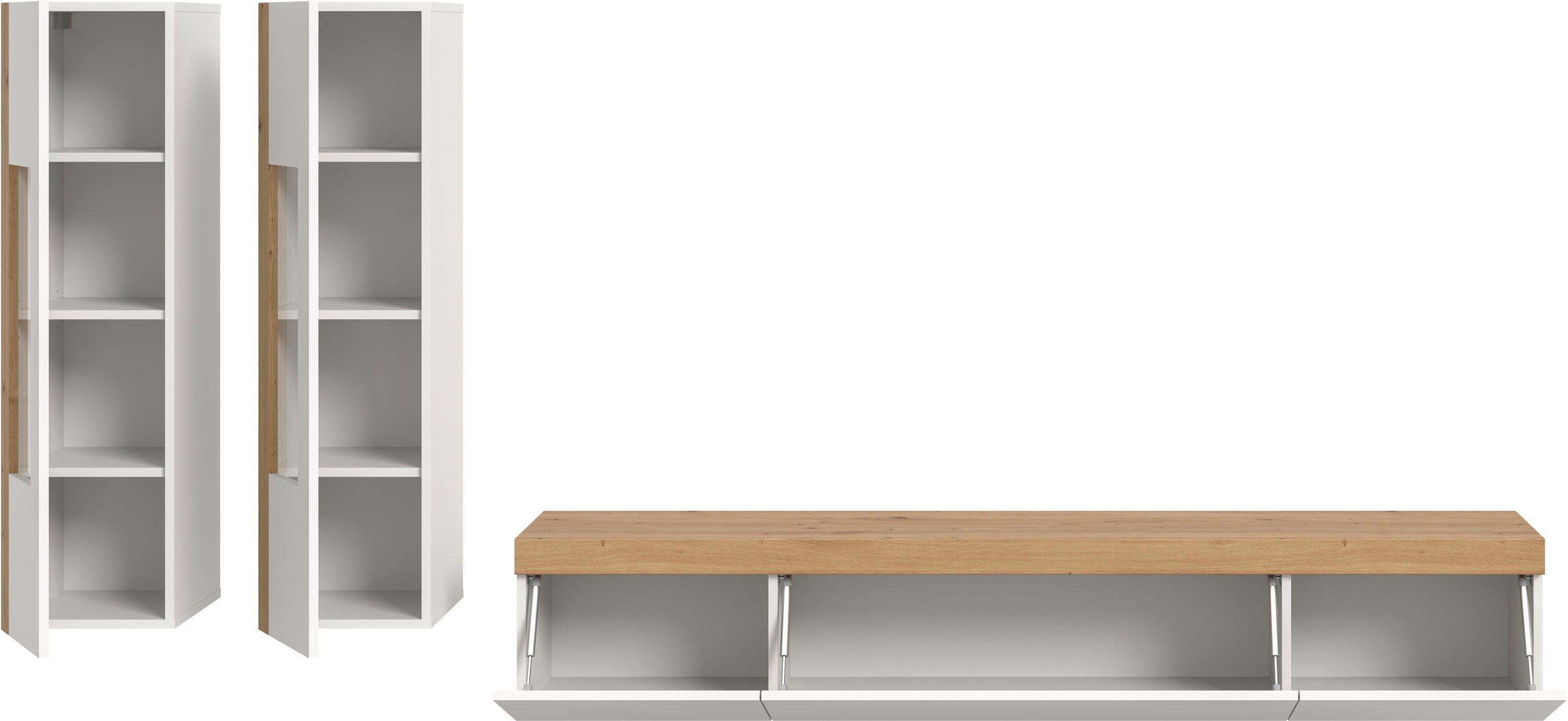 INOSIGN Wohnwand »Svala, Breite 180 cm, Wohnkombination«, (Set, 3 St.), stehend u. hängend montierbar, Vitrinenschränke, Lowboard
