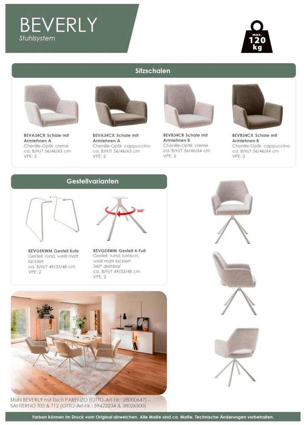 MCA furniture 4-Fußstuhl »BEVERLY« (Set) 2 Stk.Esszimmerstuhl,Chenilleoptik,360°drehbar,Sitzhöhe 49cm,belastbar 120kg