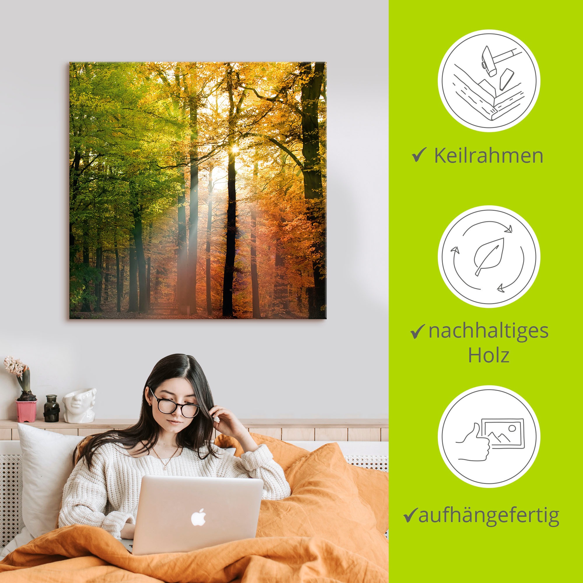Artland Wandbild »Schöner Herbsttag 2« Wald 1 Stk. tlg. als Alubild, Outdoorbild, Leinwandbild, Poster in verschied. Größen