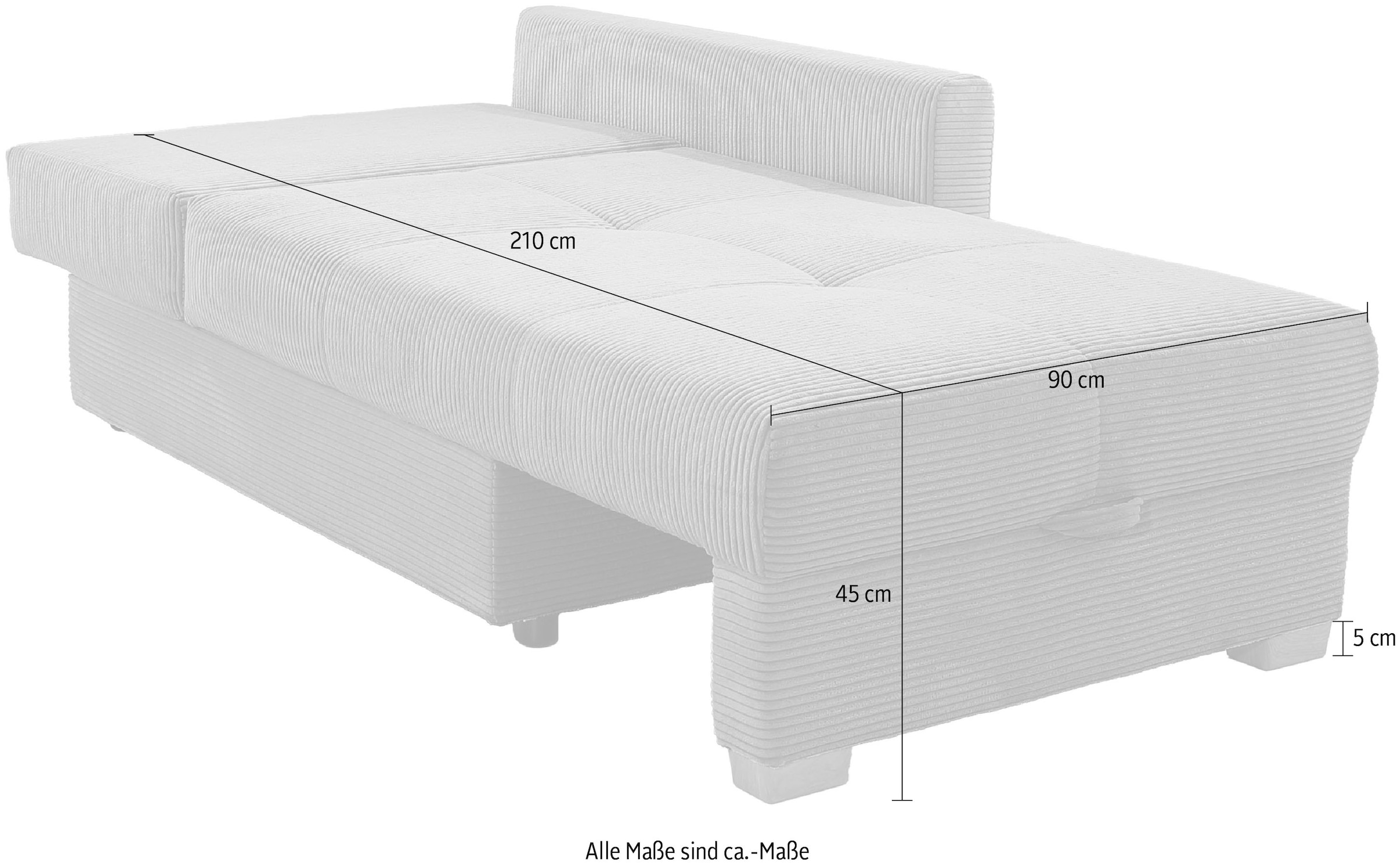 Jockenhöfer Gruppe Recamiere »Romeo, Breite: 164cm, Liegefläche: 90x210 cm« inklusive Bettfunktion und Bettkasten, Federkernpolsterung