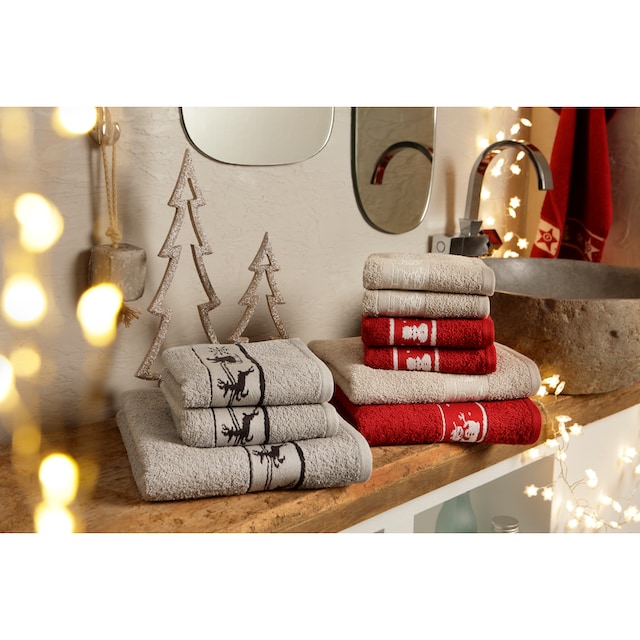 my home Set, & weihnachtliches Walkfrottee, 100% Sternen Baumwolle Bordüre, Handtuch Set 3 mit tlg., Handtuchset, »Weihnachten«