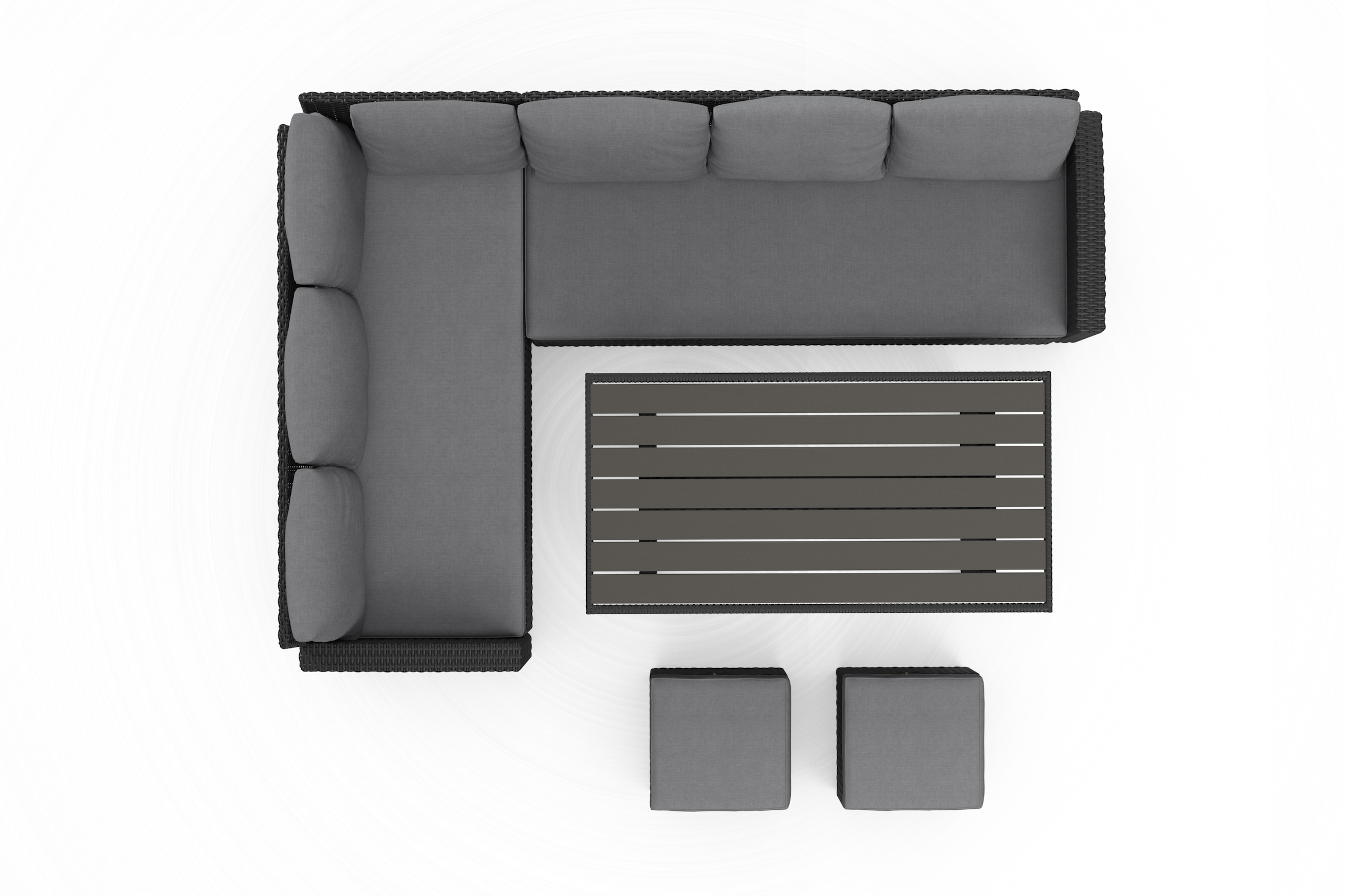 KONIFERA Gartenlounge-Set »Georgia«, (Set, 2x 3er Bank, 2x Hocker, 1x Tisch 145x74x67cm, Stahl, Polyrattan), inkl. Auflagen, Schwarz, Tischplatte aus Nonwood